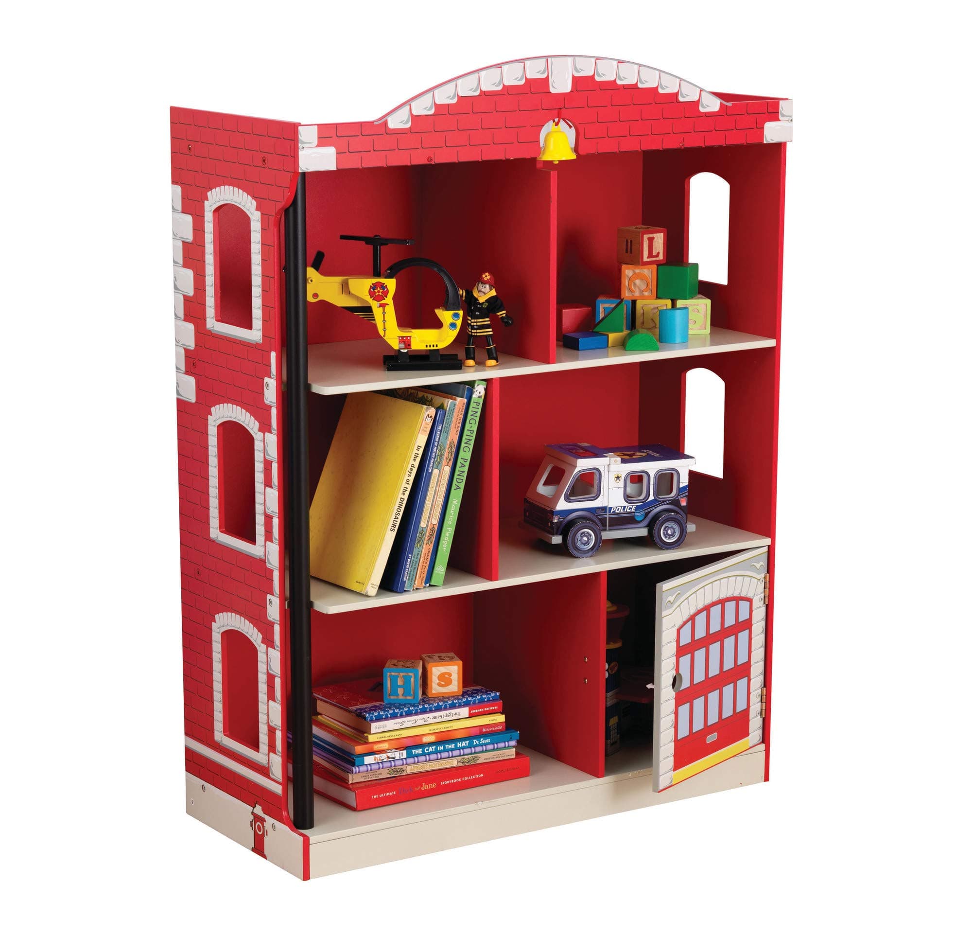 KidKraft Colorful Wooden Firehouse Bookcase - Childrens Storage Kids Furniture, Gift for Ages 3+