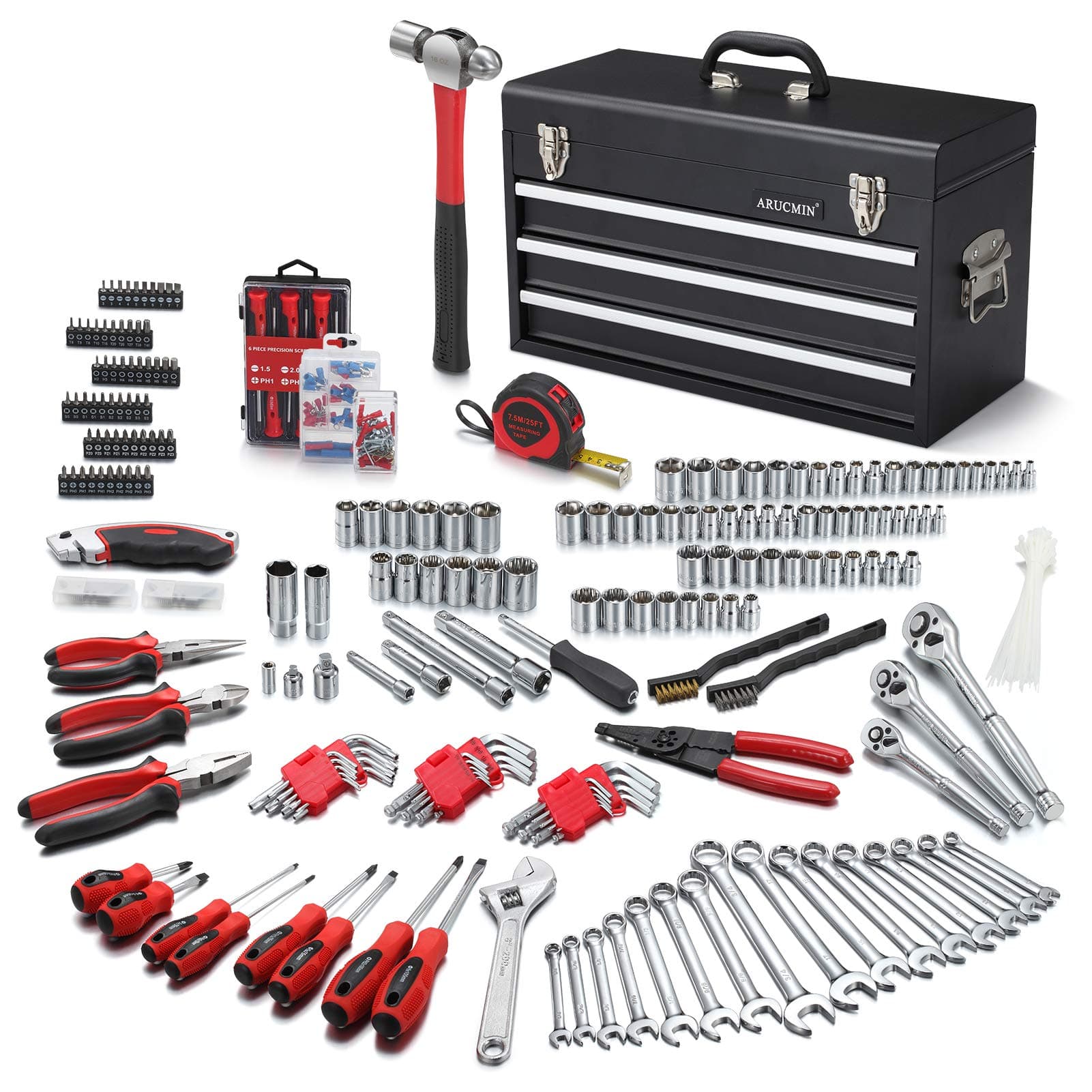 438-Piece Mechanics Tool Set with 3-Drawer Heavy Duty Metal Box Repair Tool Kit