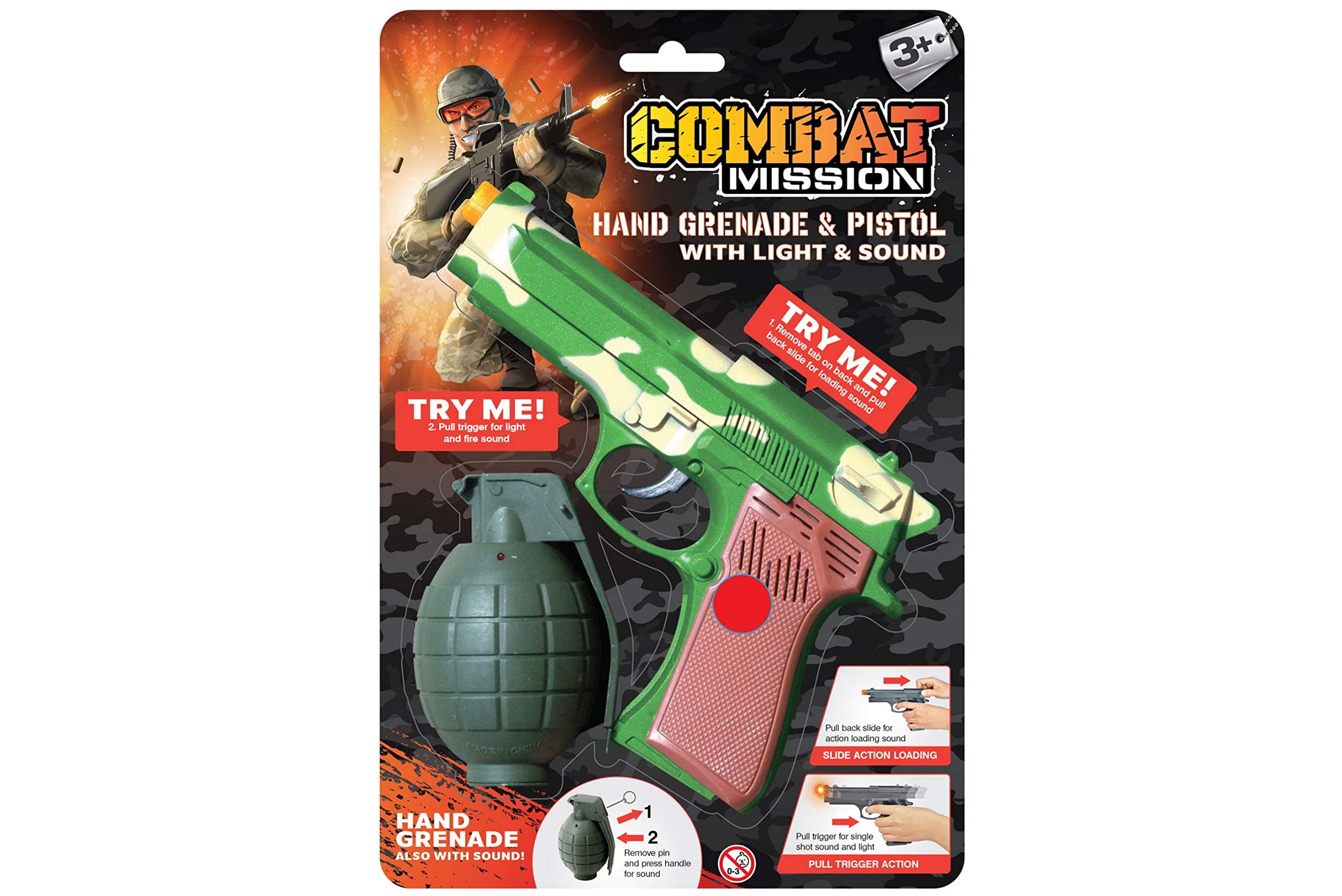 Kandytoys Hand Grenade and Pistol With Light and Sound