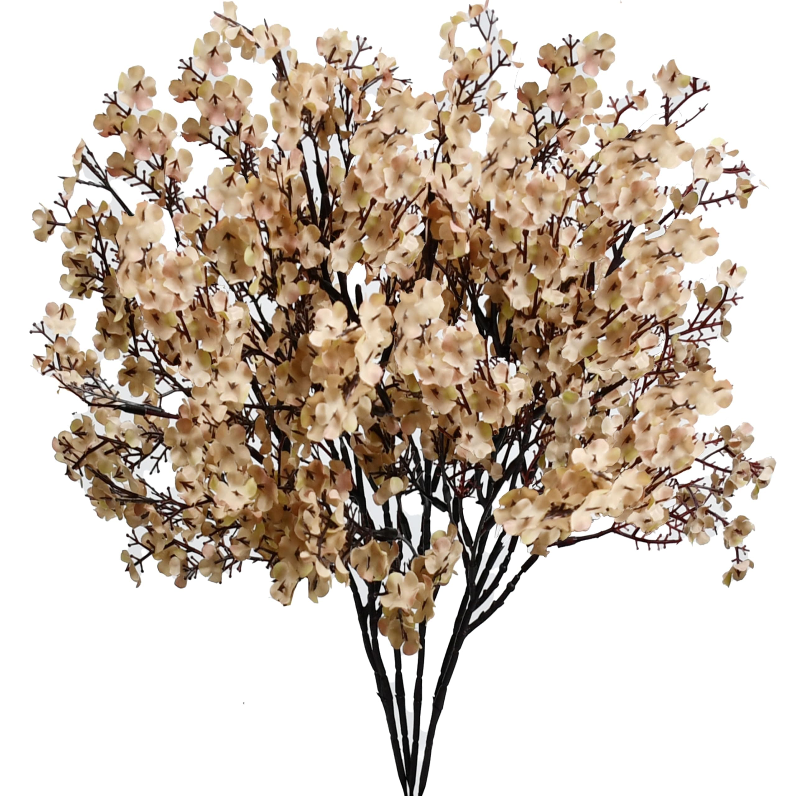 Mandy's Light Brown Artificial Baby’s Breath European Flowers 6 Bundles Silk Gypsophila with Bendable Stems for Fall Valentine's Day and Easter Centerpiece Wedding Decor and Table Arrangements