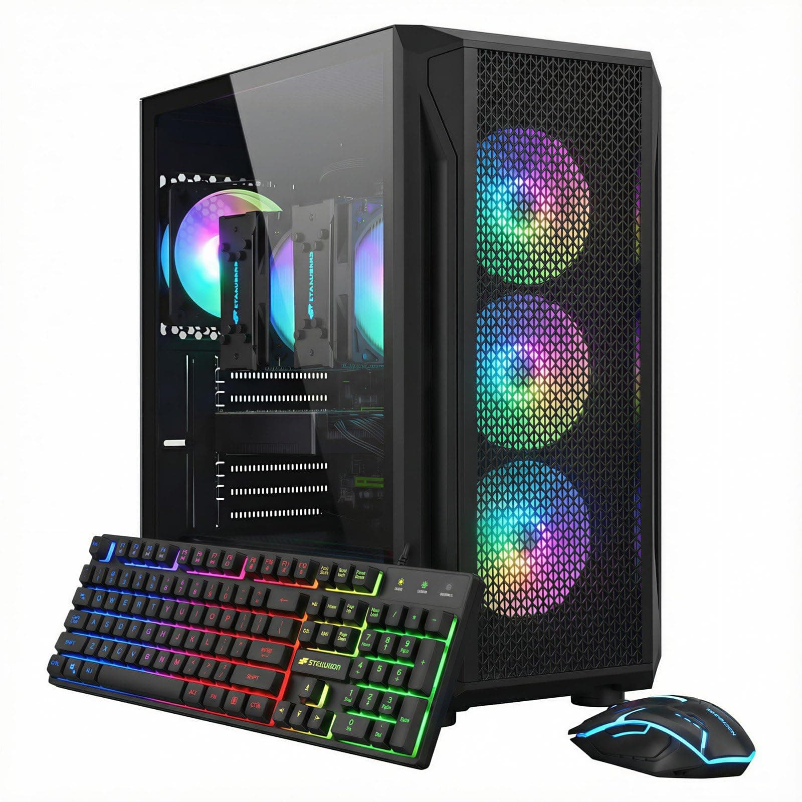 STGAubron Dual CPU Gaming PC, Dual Intel i7 Xeon E5 up to 3.7GHz, Radeon RX 580 8G, 16G DDR4, 512G SSD, WiFi 6, BT 5.0, RGB Fan x 4, Windows 11 Pro