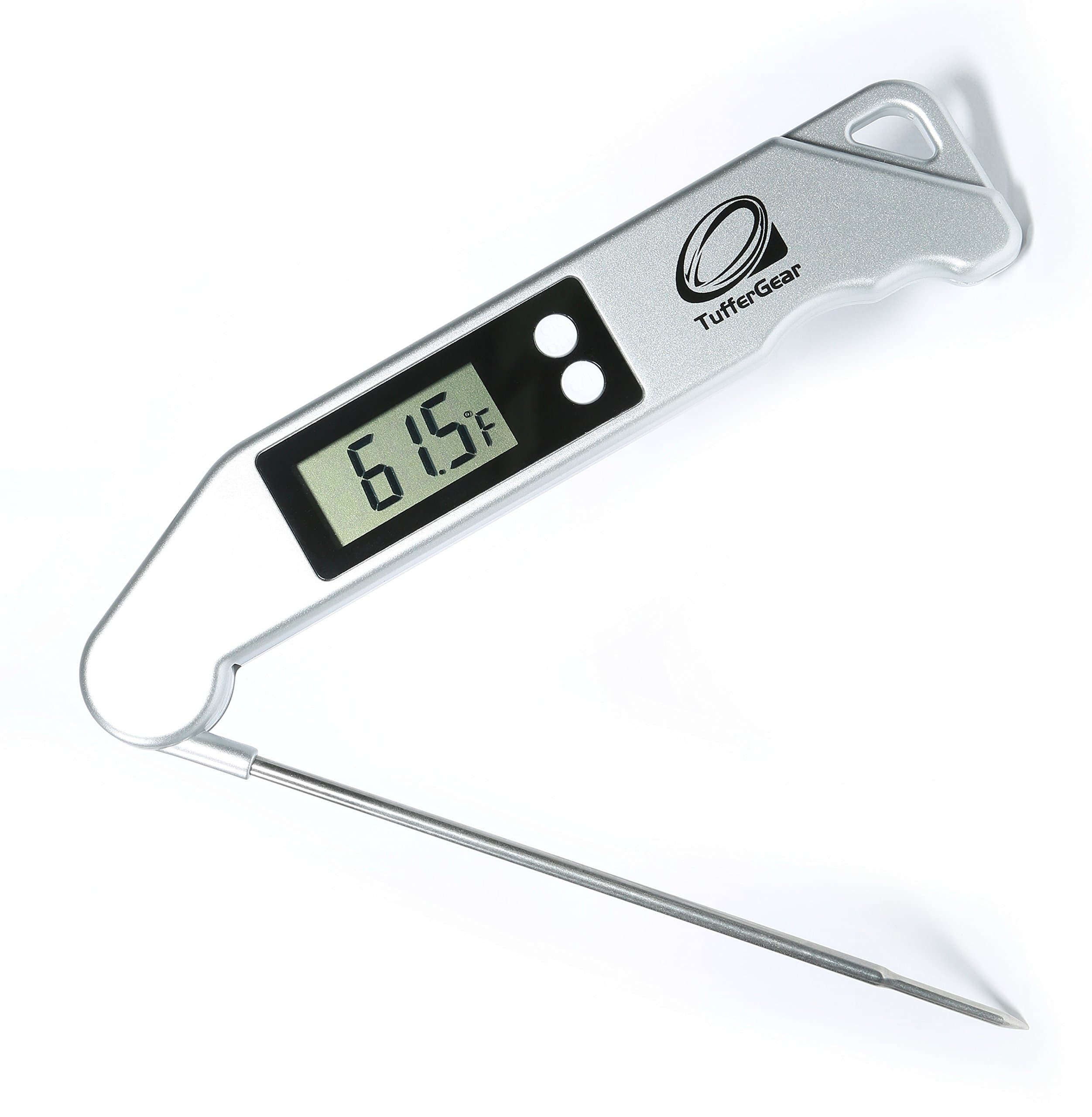 TufferGear Pocket-Sized Digital Instant Read Grill or Oven Thermometer with 6 Inch Folding Probe, Silver