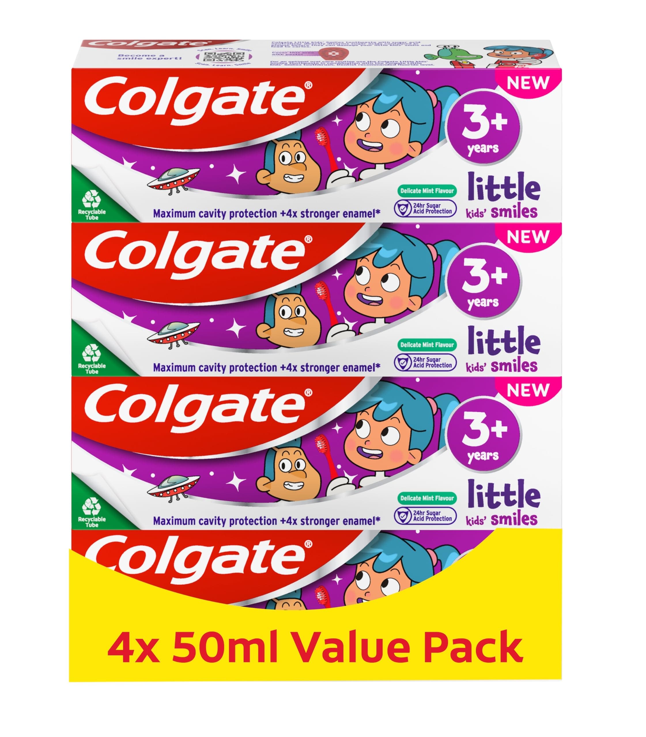 Kids Toothpaste Multipack 3+ Years 4 x 50ml – Gentle Toothpaste for Kids – Contains Dentist-Recommended Level of Fluoride – Maximum Cavity Protection – 4X Stronger Enamel