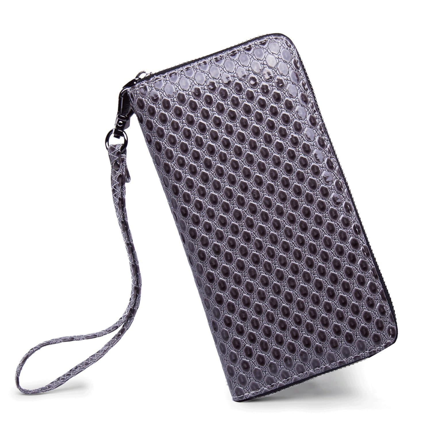 LIKEWE Women Grey Hexagon Wallet Zip Around Clutch Wallet Large Travel Purse (PU-Grey-LBX)