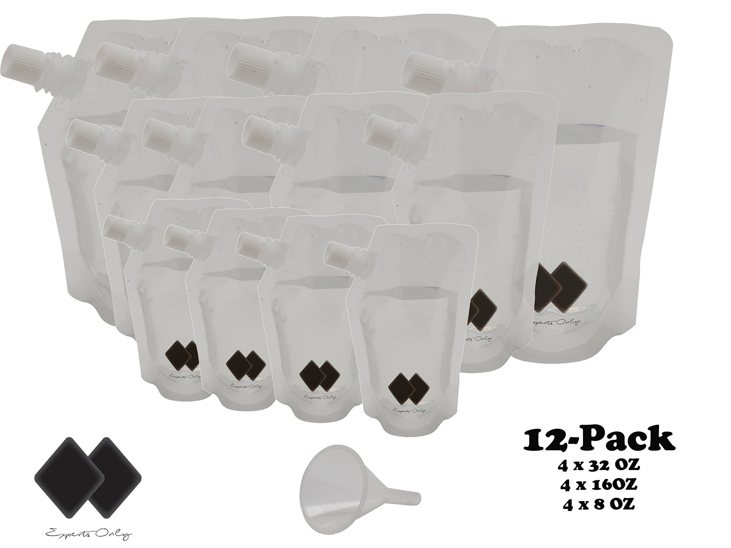Sneak a Drink Cruise Flask - 12-Pack (4x32oz, 4x16oz, 4x8oz AND TWO FUNNELS) Various Package Quantities Available - Plastic Rum Flask, Camping, Concerts,Tailgates - Compare to Rum Runner