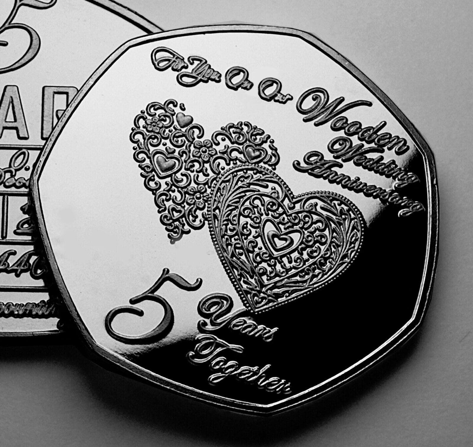 The Commemorative Coin Company ON OUR FIFTH 'WOODEN' WEDDING ANNIVERSARY Silver Commemorative. Gift/Present 5 Years Gift For Partner/Husband/Wife 5th Anniversary