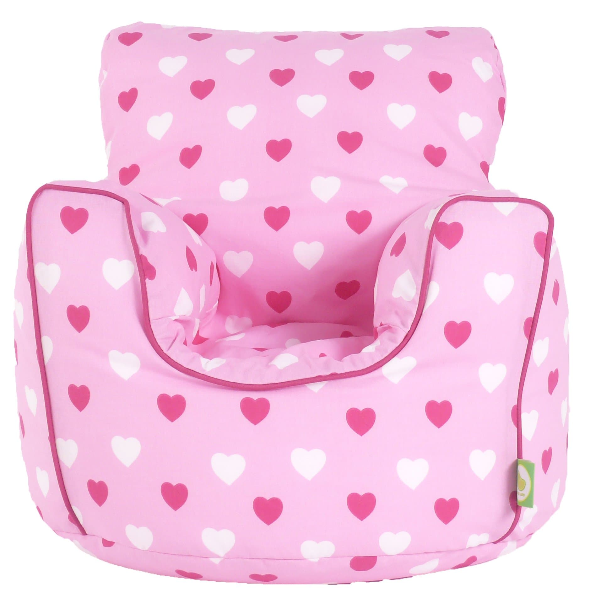 Cotton Pink Hearts Girls Bean Bag Arm Chair with Beans