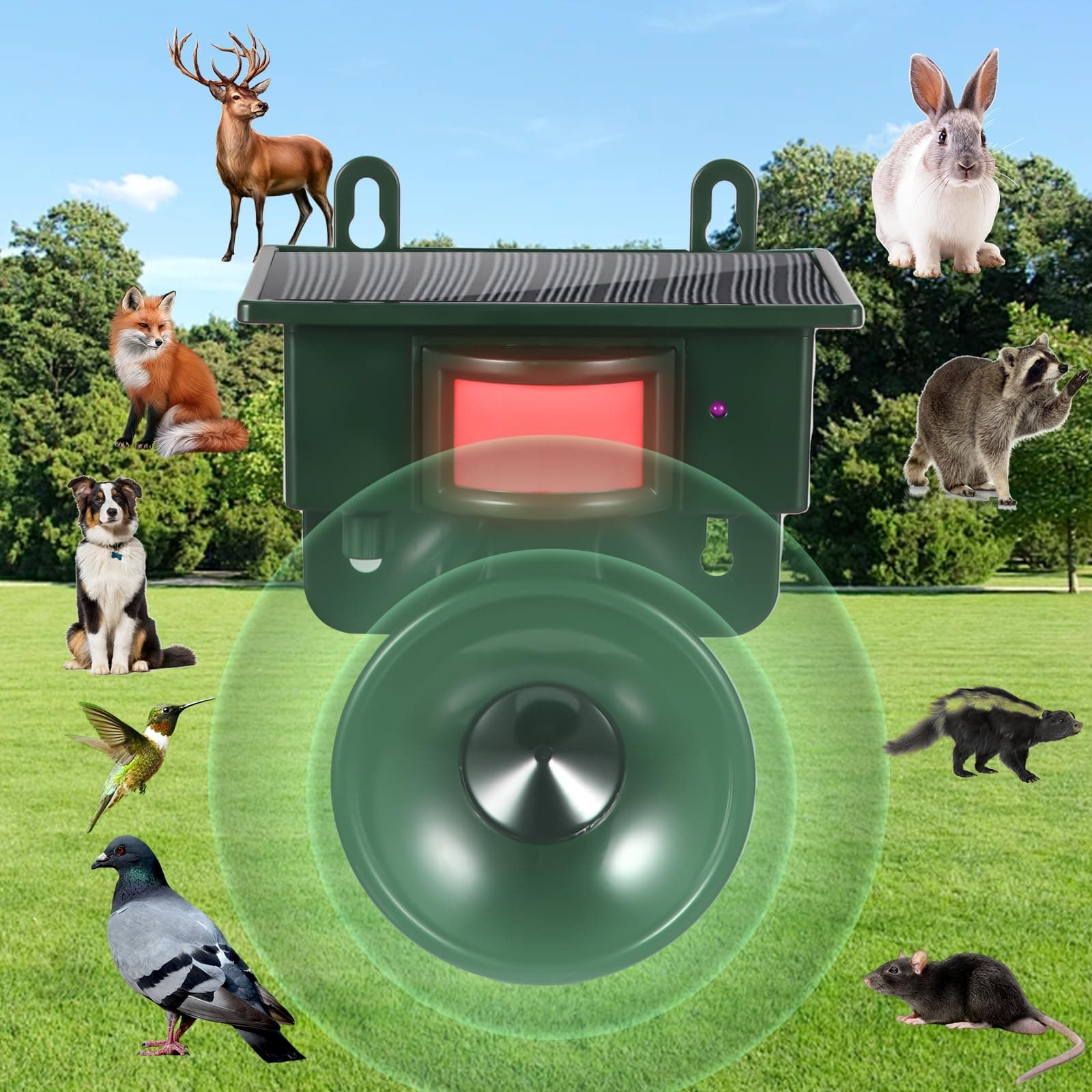 Solar Ultrasonic Bird Deterrent with Motion Sensor for Pigeon Woodpecker Animal Repellent Outdoor, 2025 Waterproof Squirrel Repeller Cat Deterrent for Dog Deer Skunk Coyote Rabbit Rodent(1Pack)