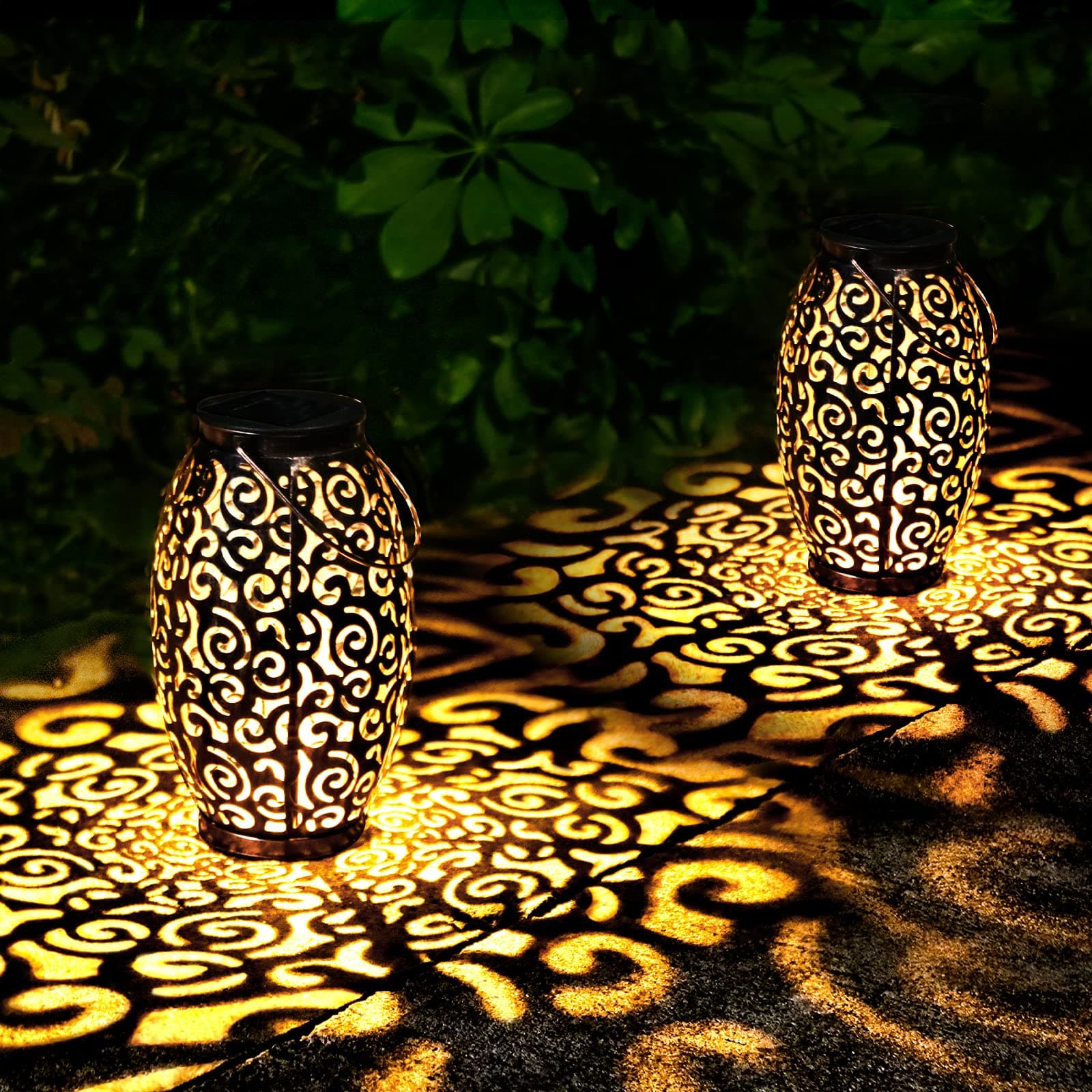 2 Pack Solar Lantern Garden Hanging Outdoor Solar Lights Table Lights for Patio Courtyard Porch Courtyard Pathway Decorative (2 Pack)