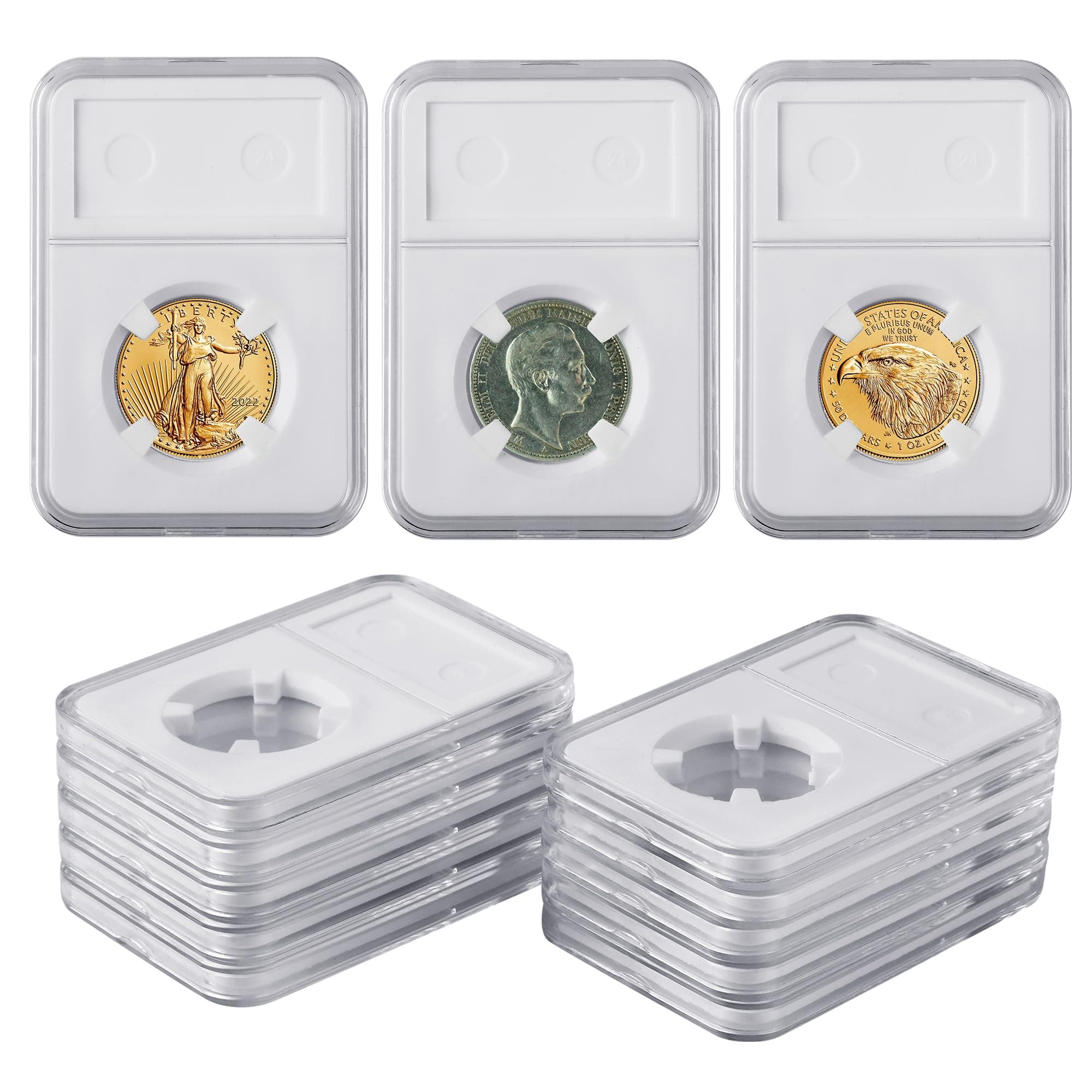 10-Pack 33mm Coin Slab Display Holder, Clear Acrylic Storage Case for U.S. 1 oz Gold & Platinum Eagles, 1 oz Gold American Buffalo and Other 32.7mm Coins, Four-Point Fixation Coin Collection Box