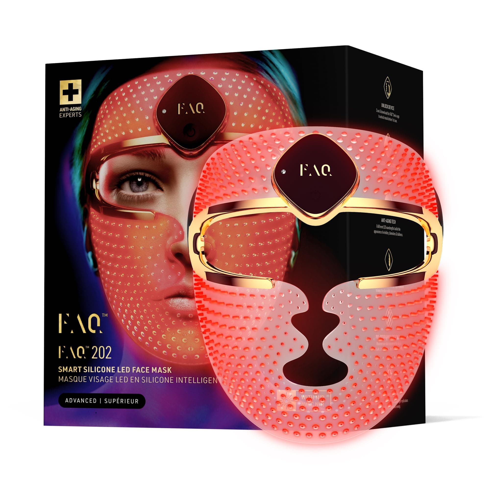 202 Smart Anti Aging NIR + 7 LED Face Light Therapy Mask - Red Light Therapy - Face Masks Skin care - Wireless Face Masks Beauty - LED Face Mask - 600 Light Points - Wearable Skin Care