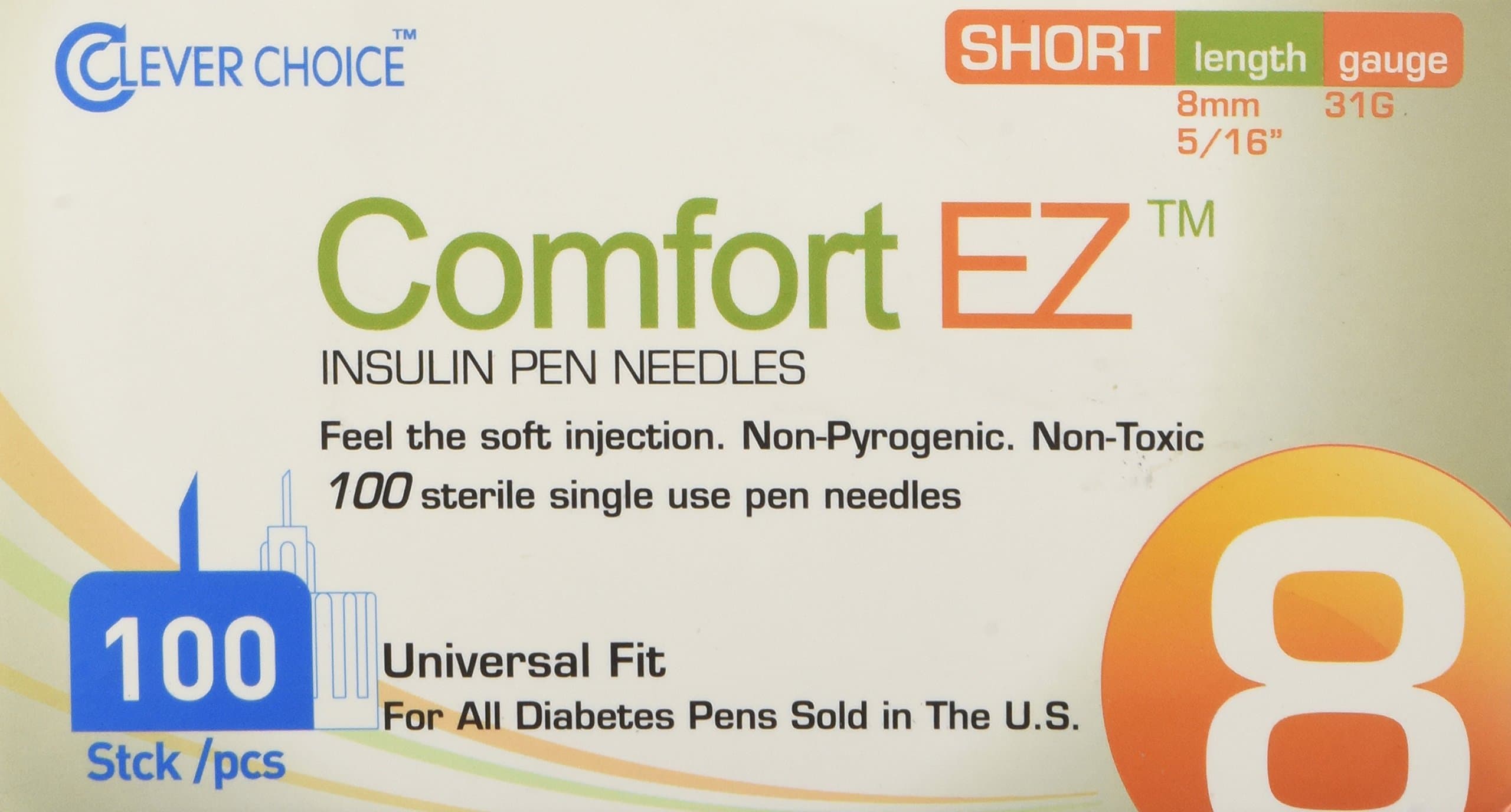 Clever Choice Comfortez Insulin Pen Needles 31g 8mm 100/bx, 100 Count