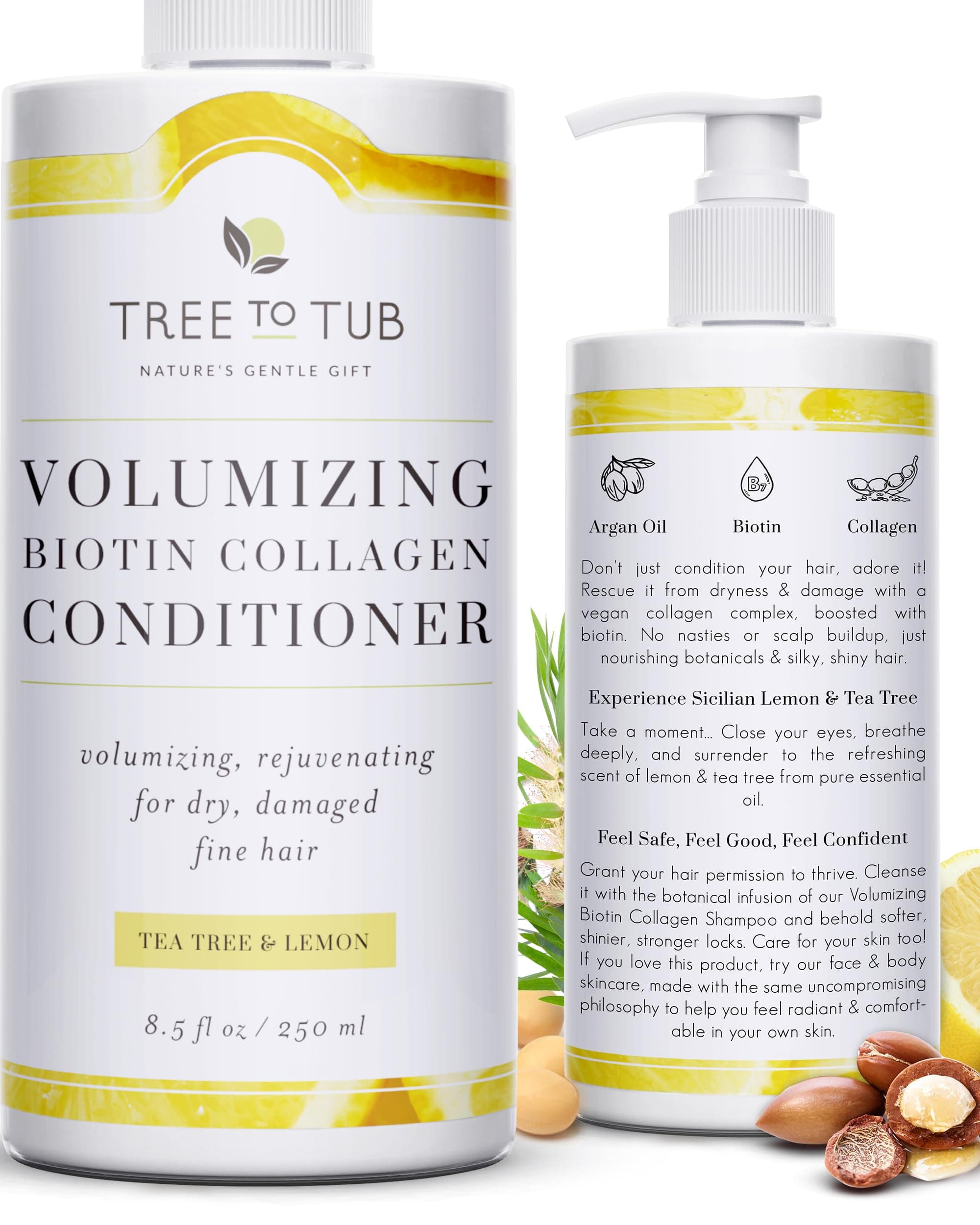 Vegan Biotin and Collagen Conditioner for Dry, Damaged Hair - Volumizing Sulfate Free Fine Hair Thickening Conditioner for Women & Men w/Organic Argan Oil, All Natural Lemon, Tea Tree Oil