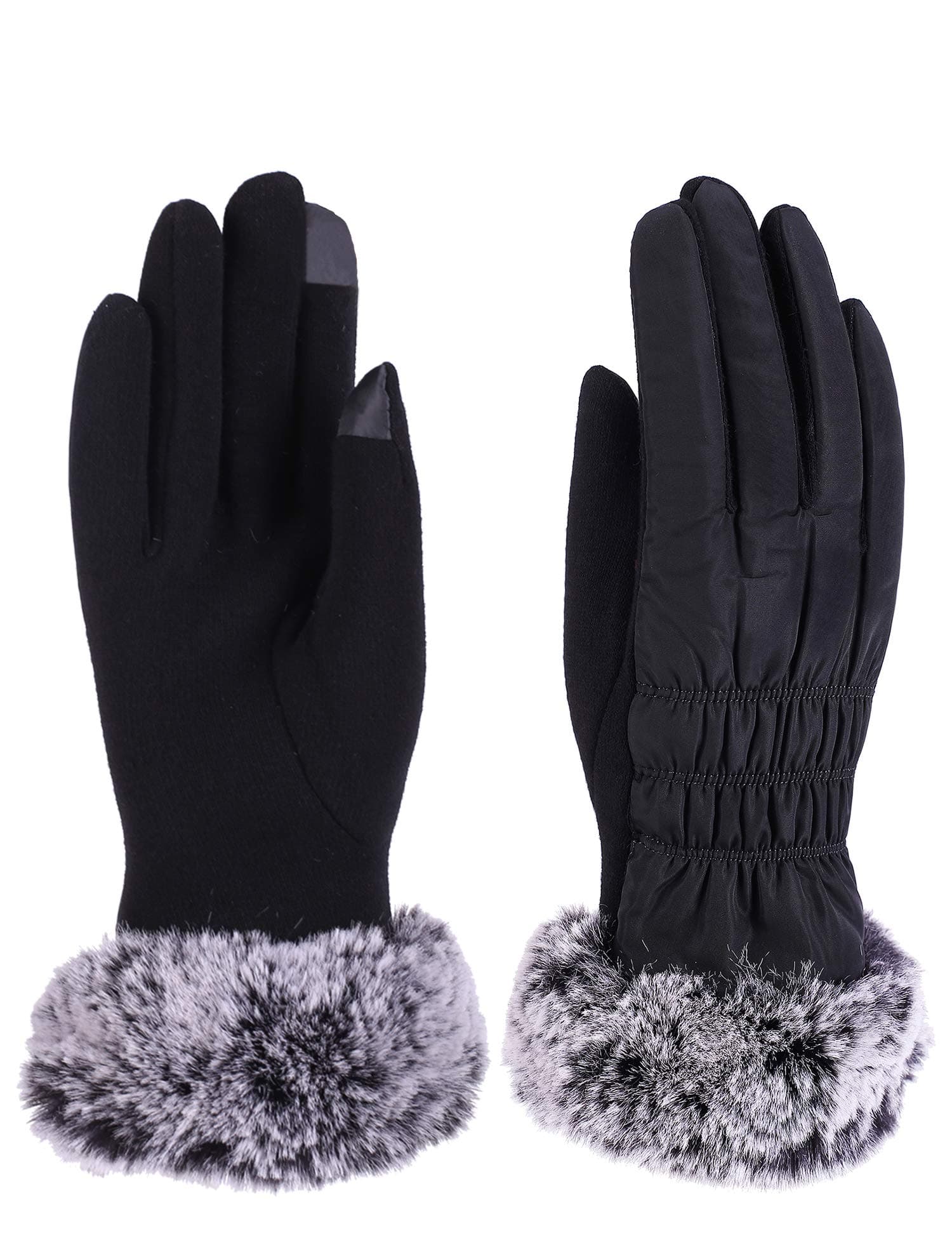 Women Winter Warm Gloves Fleece Lining Thick Windproof Outdoor Hand Mittens Touch Screen with fur