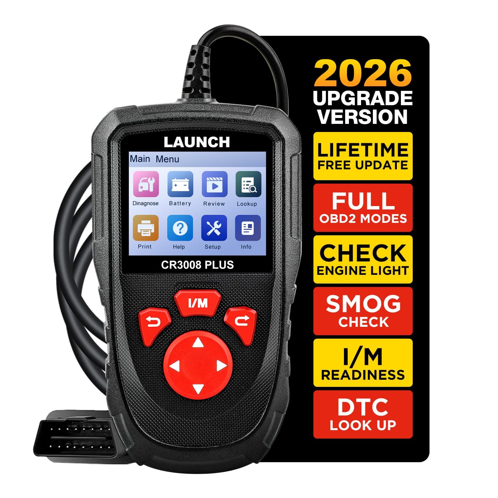 Professional OBD2 Scanner Diagnostic Tool CR3008 Plus,One-Click I/M,Lifetime Update Code Reader,Enhanced Check Engine Code Reader OBDII Car Scan Tool for All Vehicles After 1996,Battery Test