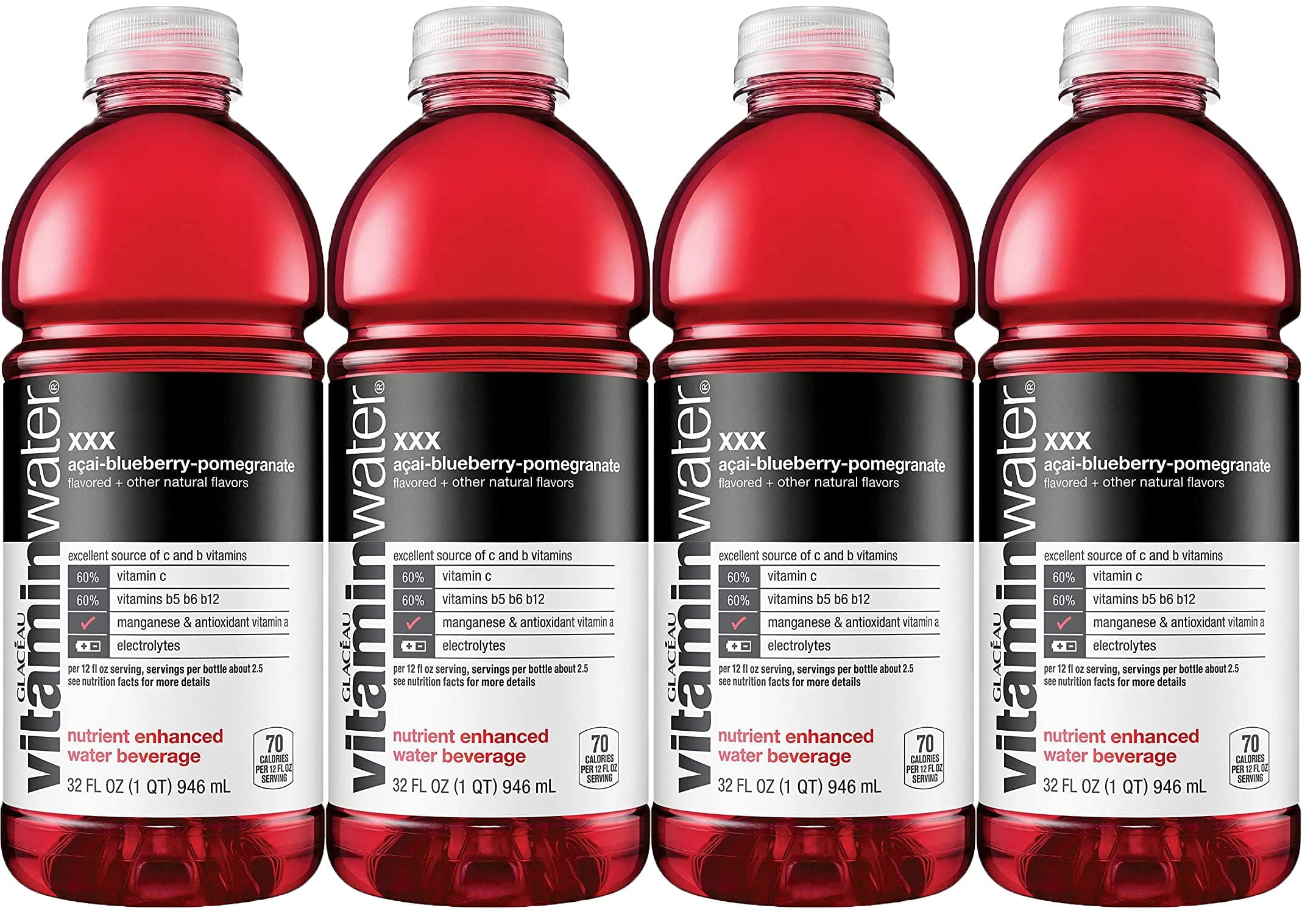Vitamin Water Acai-Blueberry-Pomegranate - XXX, 32 Oz Bottle (Pack of 4, Total of 128 Oz)