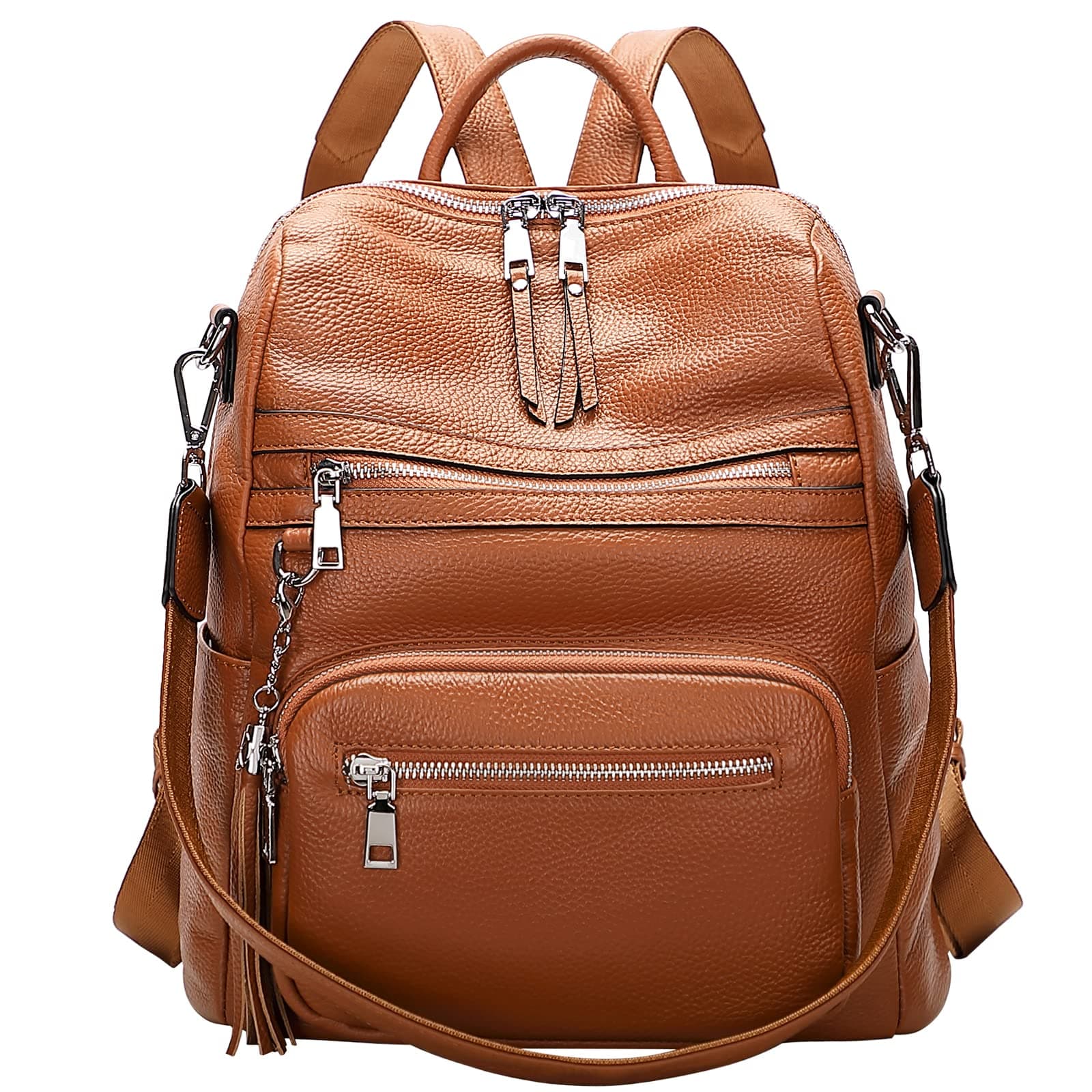 Genuine Leather Backpack Purse for Women Large Shoulder Bag With Laptop Compartment Multiple Pockets(S106 Brown)