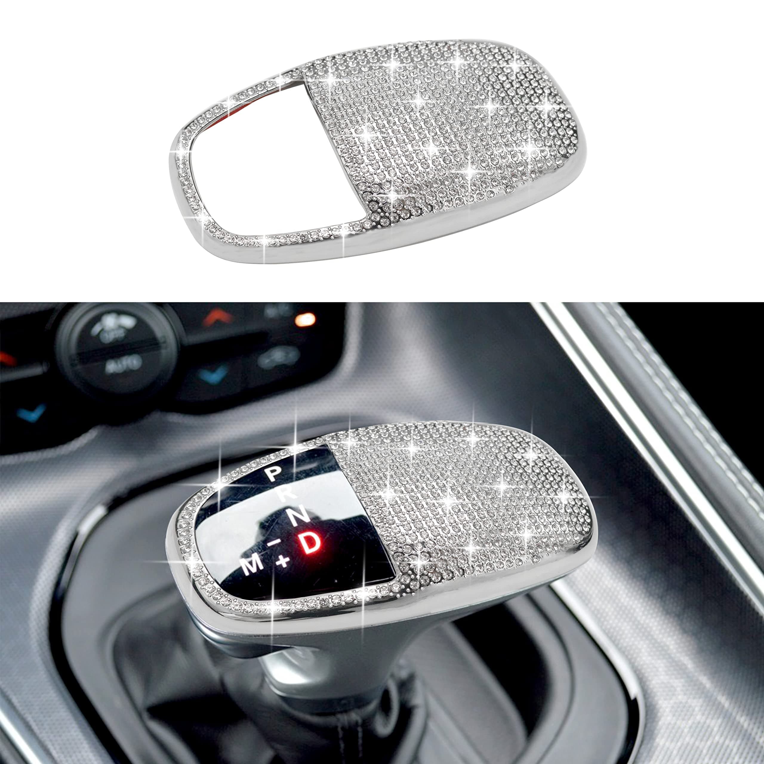 SENSHINE Gear Shift Knob Head Cover Bling Trim for Dodge Charger Challenger Accessories 2015-2023 2024 Durango 2016-2024 2025 ABS Interior Shell Insert Decoration Protector Gear Shifter Cover (White)