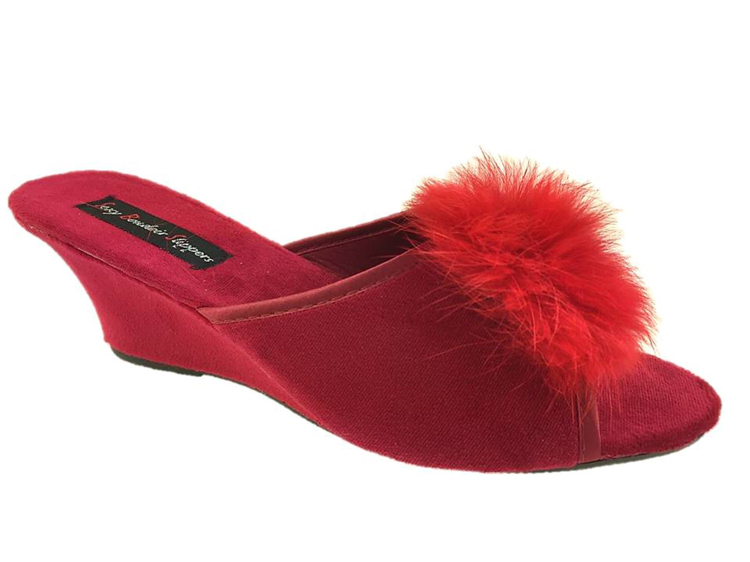 Ladies Wedge Mule Slippers Size 3-8 (7, Red)