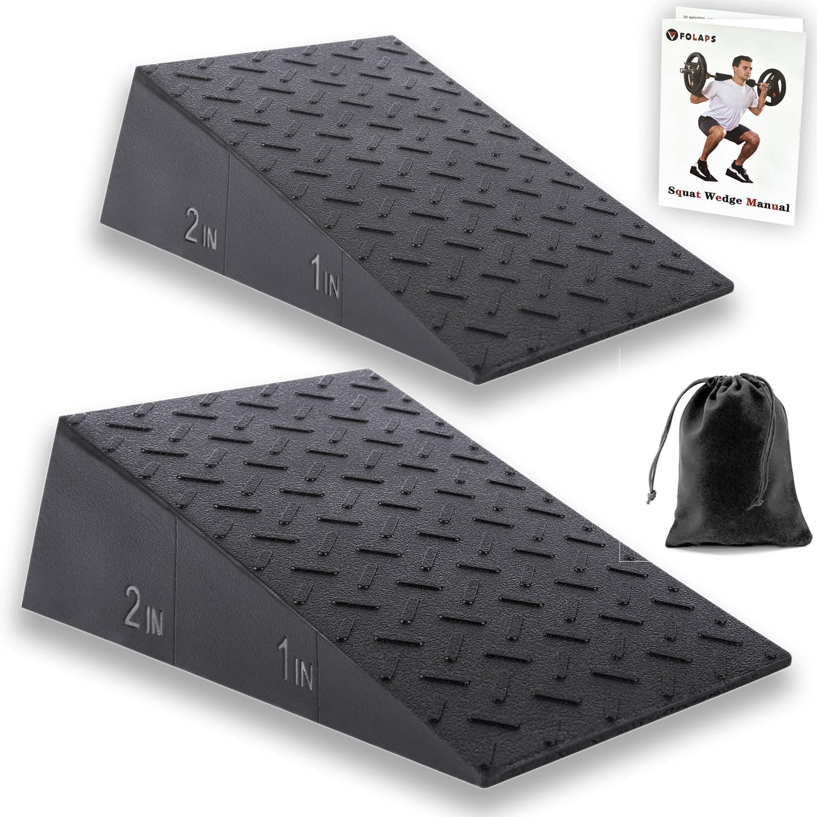 Folaps Squat Wedge Block with Guide for Heel Elevated Squat Weightlifting Slant Board for Squats with Carry Bag to Improve Mobility Balance and Strength Performance