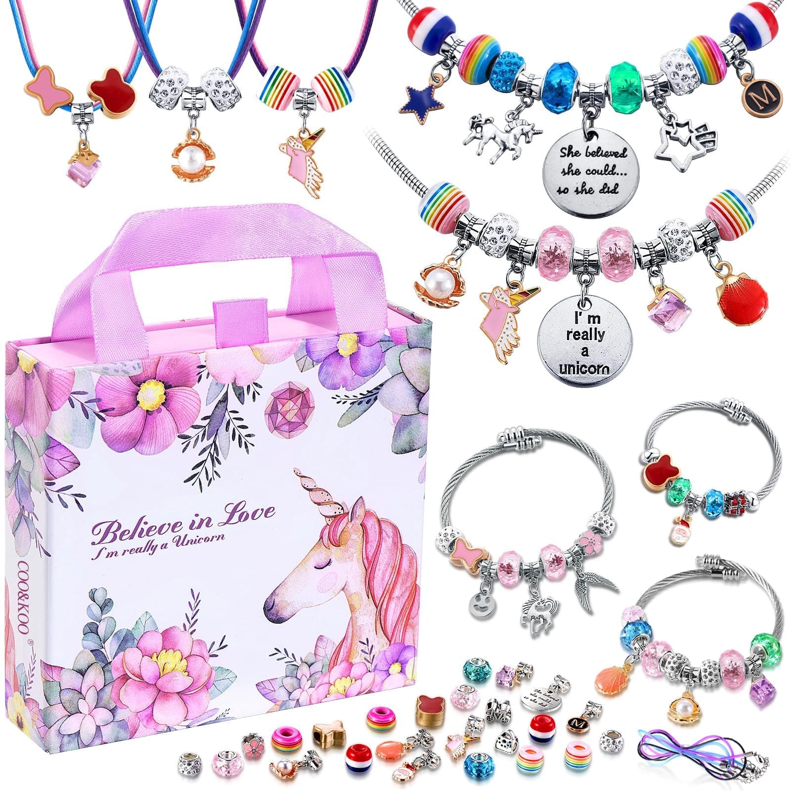 COO&KOO monochef DIY Charm Bracelet Making Kit, Jewelry Making Supplies Bead Snake Chain Jewelry Gift Set for Girls Teens