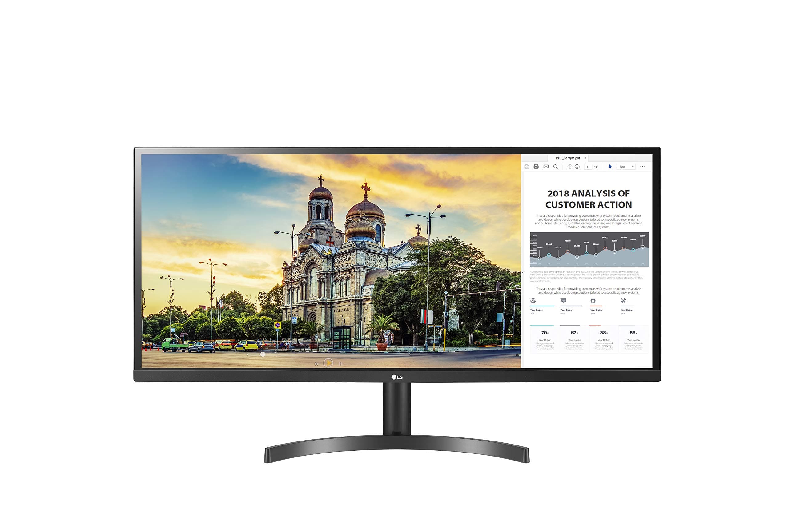 LG Electronics UltraWide Monitor 34WL50S-B, 34 inch, 1080p, 75Hz, 5 ms, IPS Display, HDR 10, AMD FreeSync, Energy Saving, HDMI, Anti Glare, Tilt Adjustable