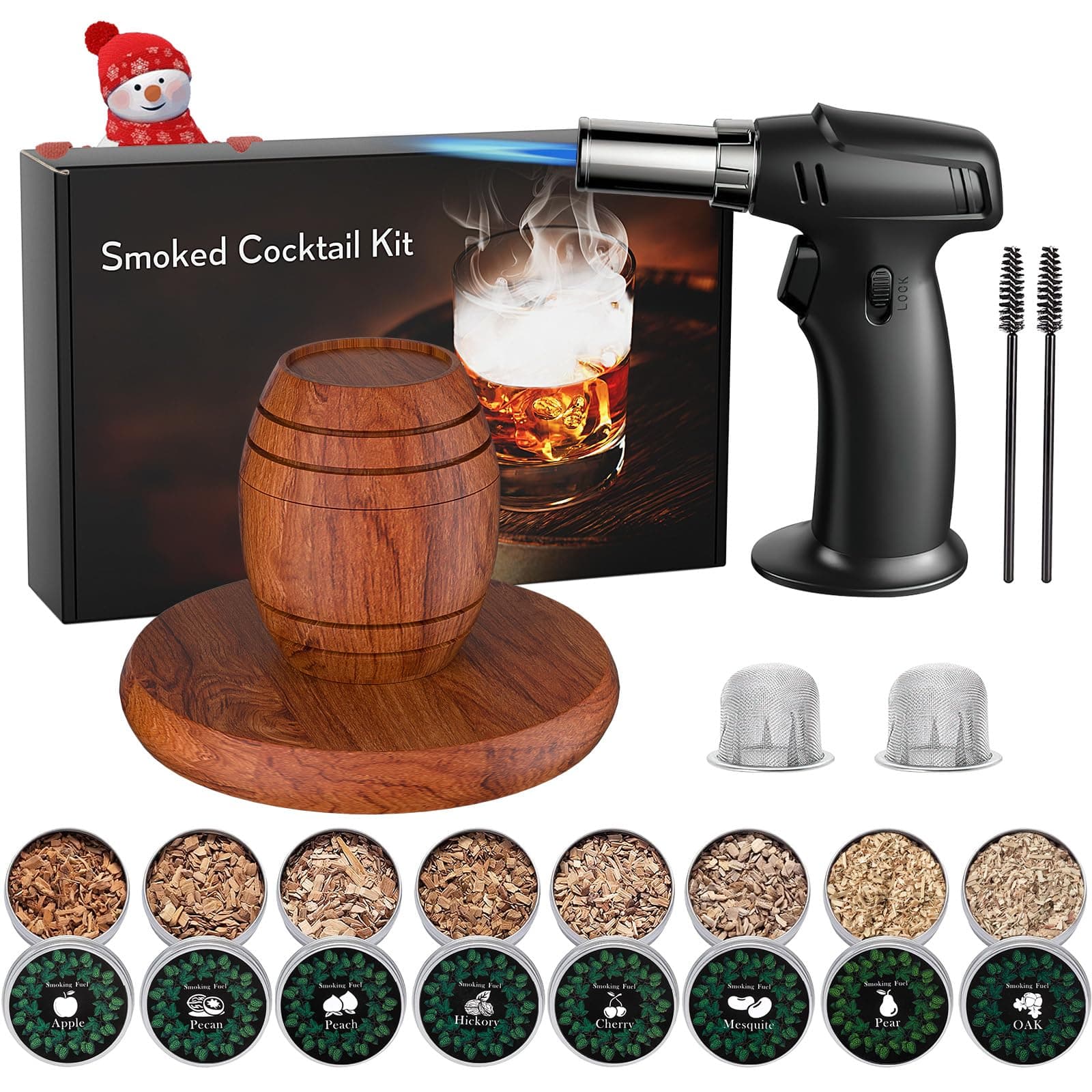 Whiskey Smoker Kit Torch Bourbon Cocktail Smoker Gift Gift for Dad Husband 8 Flavors Wood Chip Old Fashioned Men Gift (No Butane)