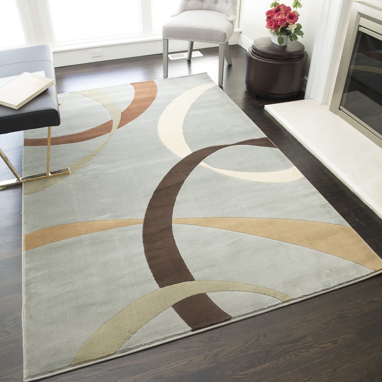 Rugs America Torino Area Rug, 5-Feet 3-Inch by 7-Feet 10-Inch, Ribbons Light Blue