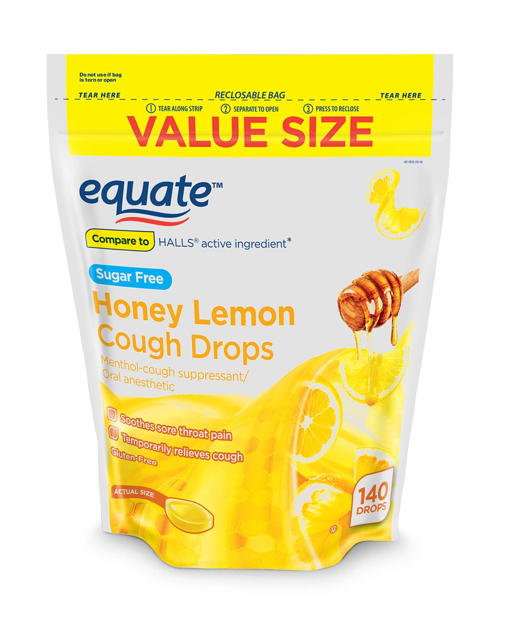 Equate Sugar Free Honey Lemon Cough Drops, 140 Drops (Pack of 2)