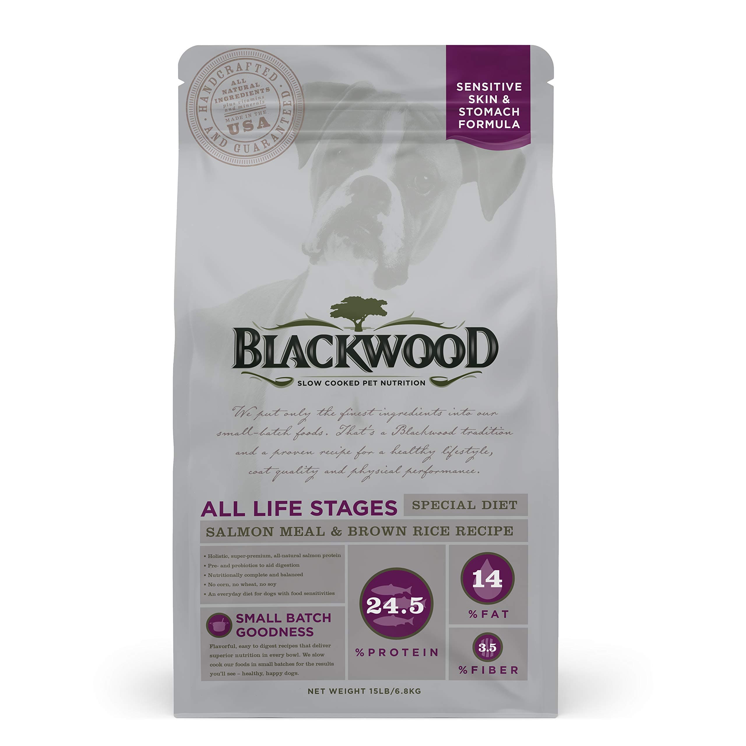 Blackwood Special Diet All Life Stages Dry Dog Food, 15Lb., Salmon Meal & Brown Rice Recipe, Sensitive Skin and Stomach, Grain Free Dog Food