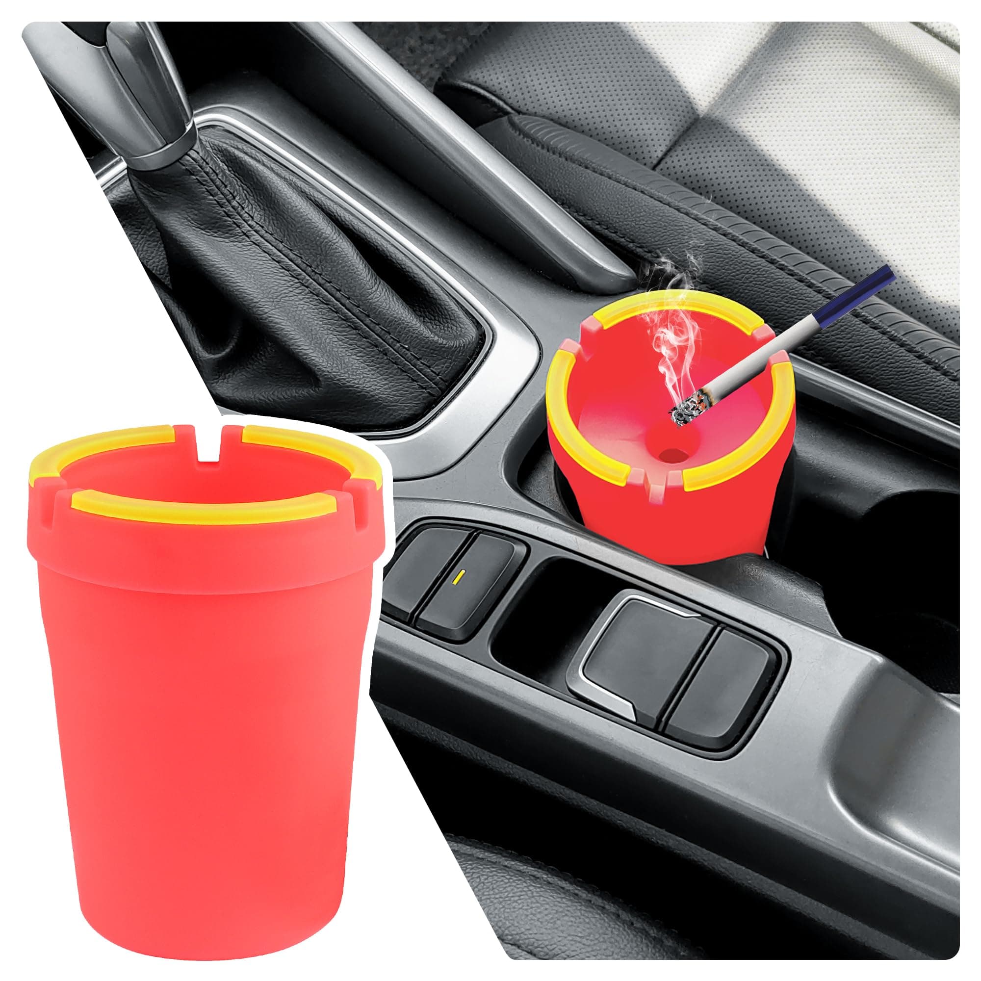 Smokeless Ashtray,Portable Car Ashtrays for Cup Holder Smell Proof,Multifunctional Ashtray with Lid Smell Proof for Ccar Truck SUV Keep Car Interior Accessories Tidy (Red)