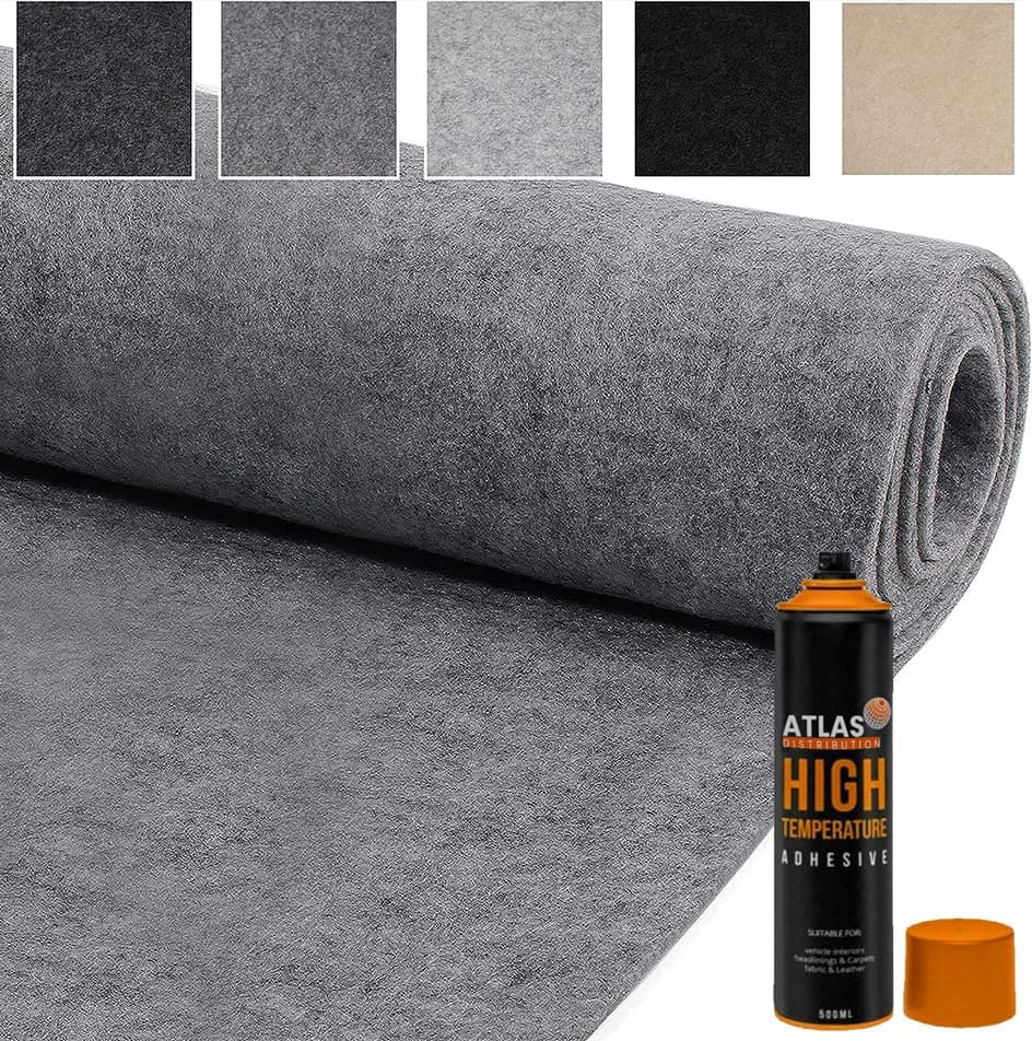 Trident Distributions 4 Way Super Stretch Lining Carpet for Camper Van Motorhome Car Vehicle Interior Including Heat Resistant Carpet Lining Glue, Campervan Accessories, Silver 3m x 2m