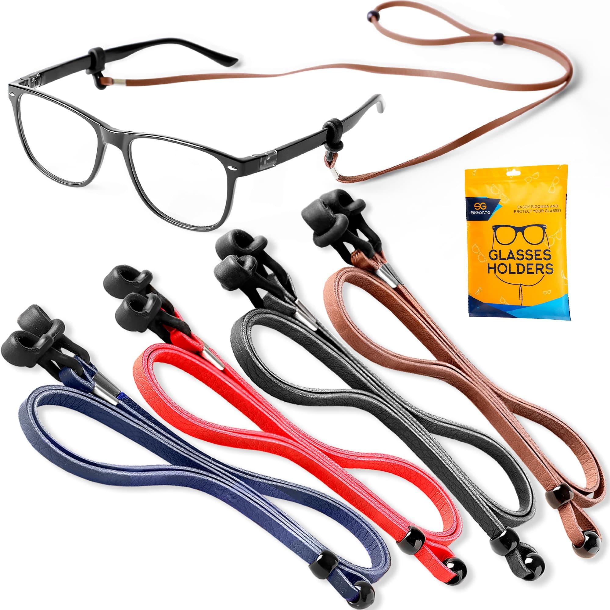 SIGONNAEyeglasses Holder Strap Cord - Premium ECO Leather Eyeglasses String Holder Chain Necklace - Glasses Cord Lanyard - Eyeglass Retainer