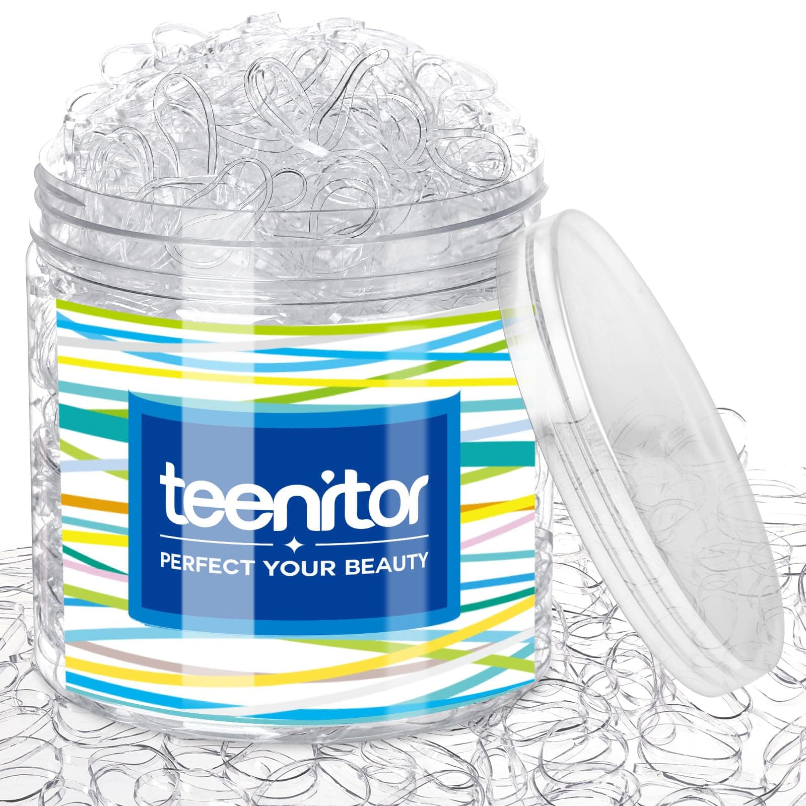 Teenitor Clear Elastic Hair Bands, 2000pcs Mini Hair Rubber Bands with a Box, Soft Hair Elastics Ties Bands 2mm in Width and 30mm in Length