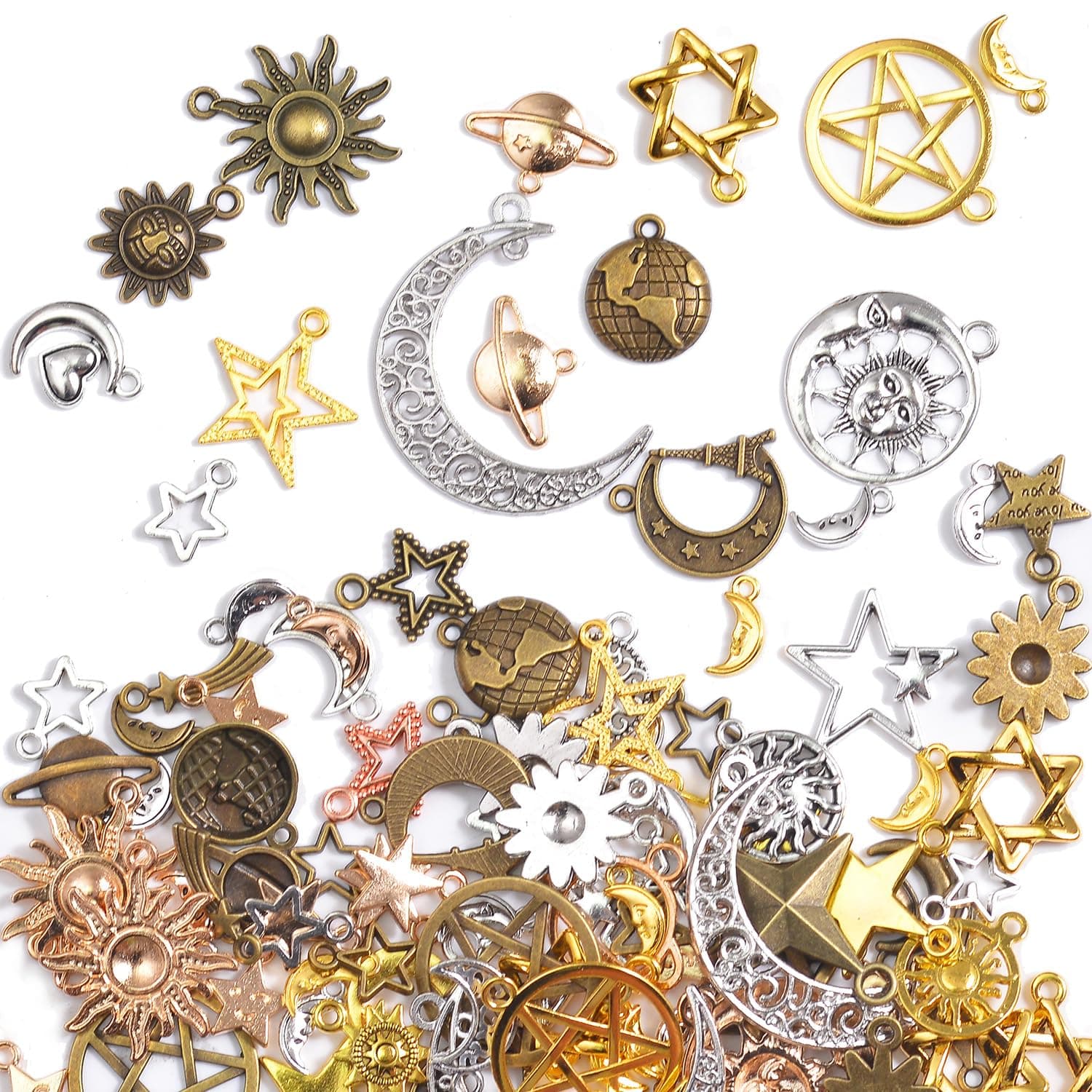 stino 100 Gram Metal Charms for Jewelry Making, Silver & Gold Plated, Bulk Pack for Bracelets, Necklaces, Crafts