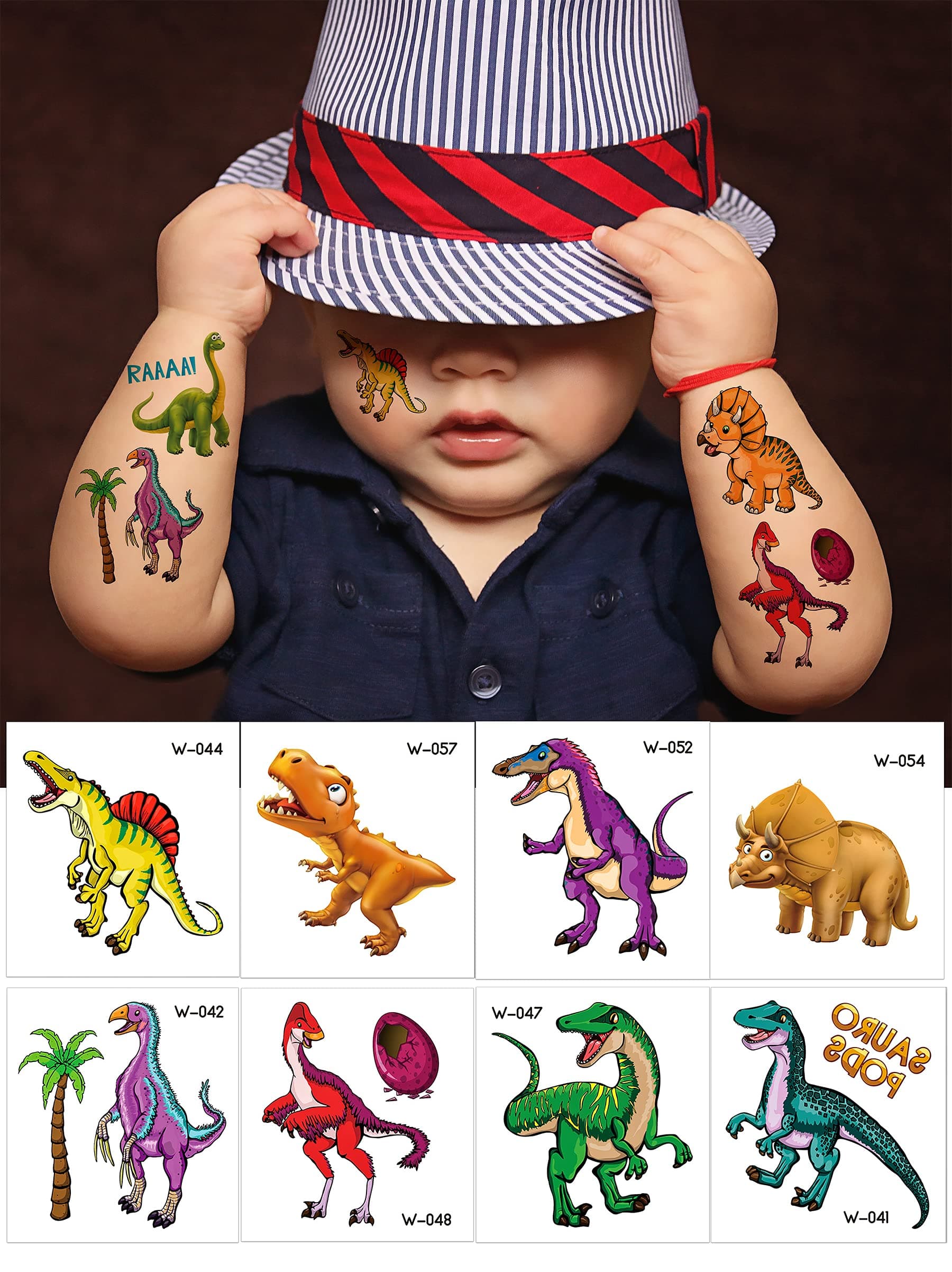 N//B Dinosaur Temporary Tattoos for Kids, Waterproof Temporary Tattoos Decorations Fake Tattoo Kit for Boys Birthday Party Favors Supplies Dino Decorations Gift Reward (20 Sheets)