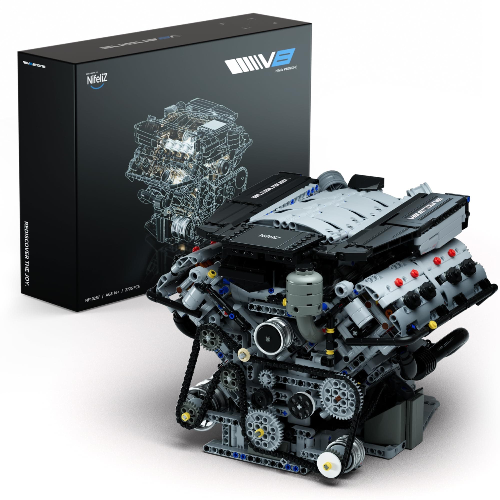 Nifeliz V8 Engine Building Set, Exclusive Advanced Collector's Engine Model to Build, Physical Science Experiment Toy for Adults, Home or Office Décor, Collectible Gifts (2725 PCS, NF10287)