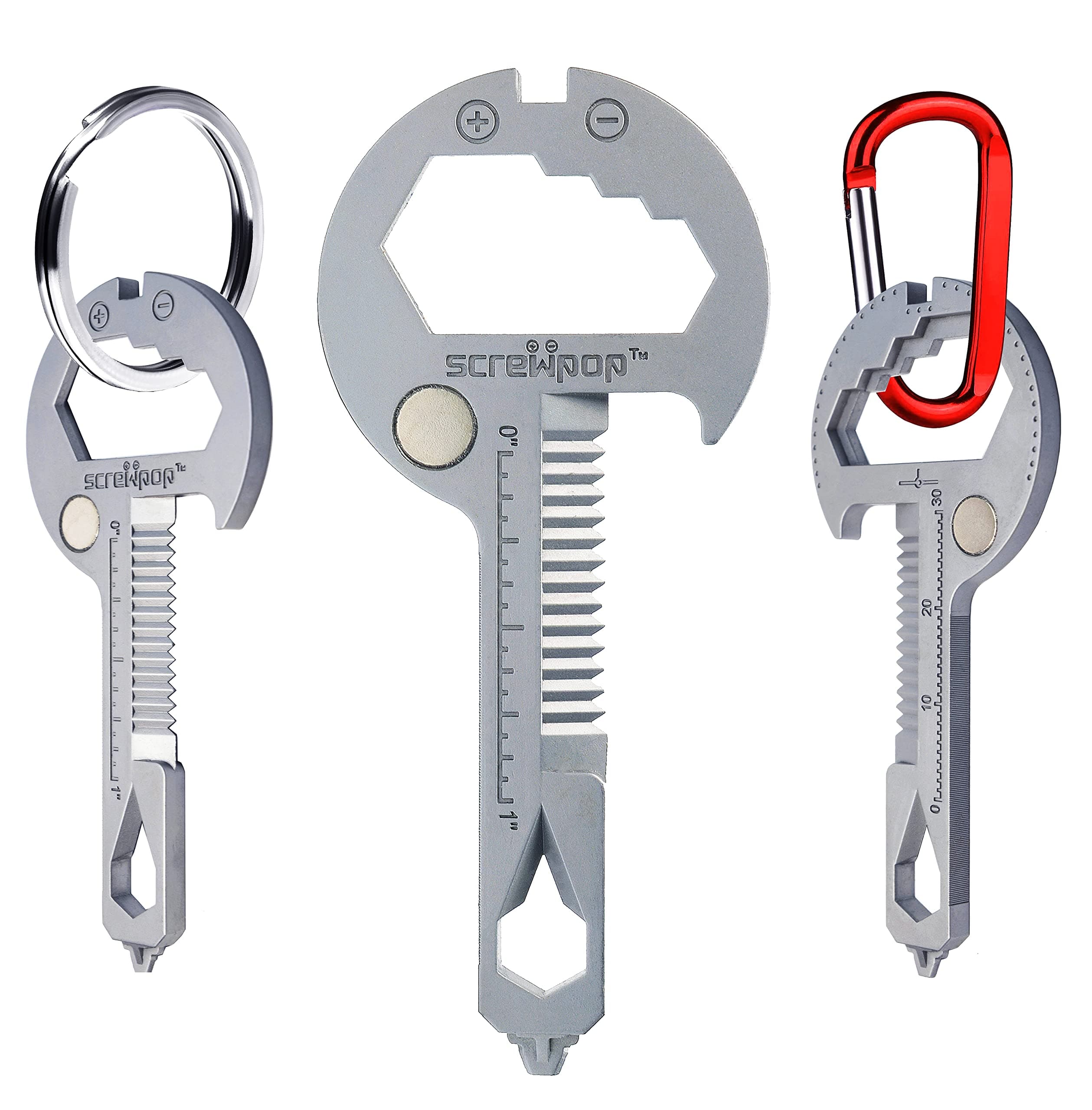 Toolkey 15-in-1 Multi-Tool Ultra Thin Lightweight for Keychain and Carabiner Stainless Steel Silver