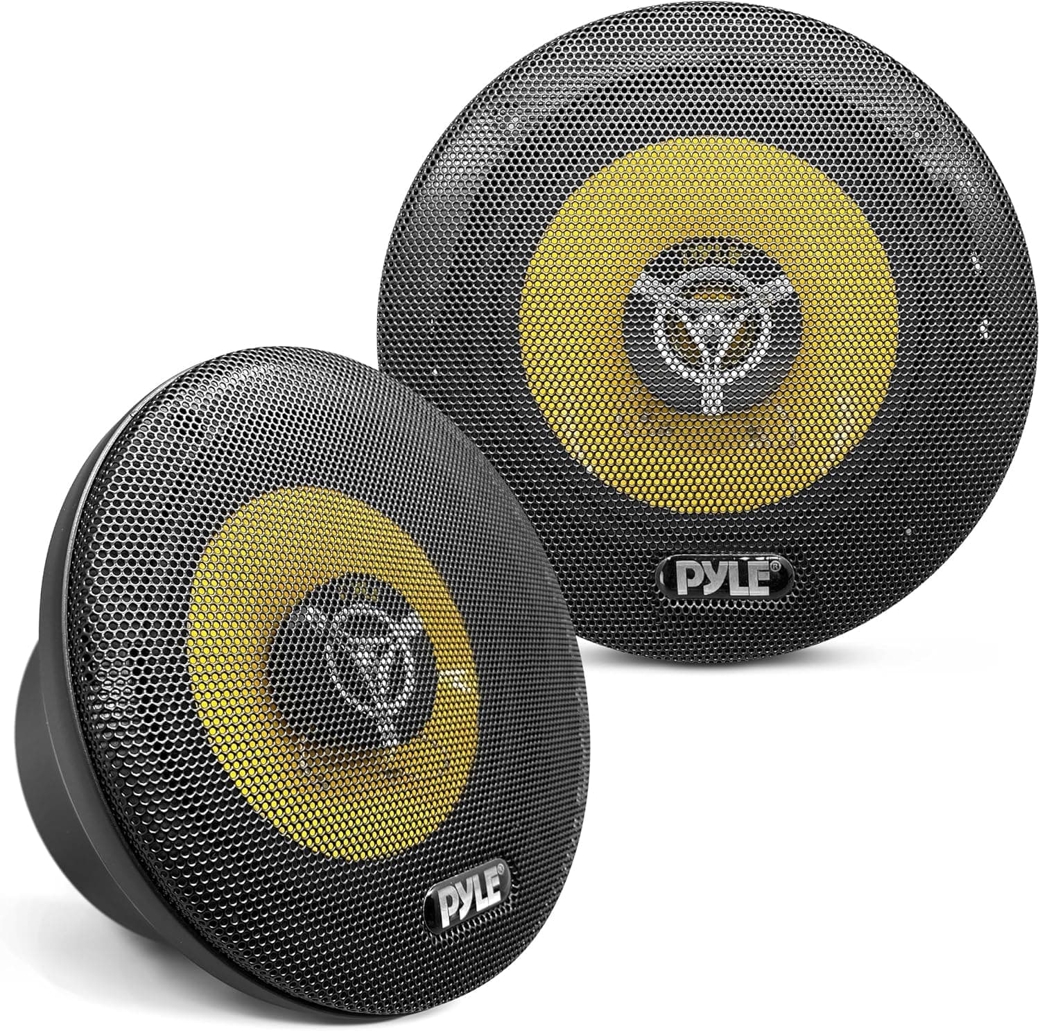 Car Three Way Speaker System - Pro 6.5 Inch 280 Watt 4 Ohm Mid Tweeter Component Audio Sound Speakers For Car Stereo w/ 40 Oz Magnet, 2.25” Mount Depth Fits Standard OEM - Pyle PLG6.3 (Pair),Yellow/Black