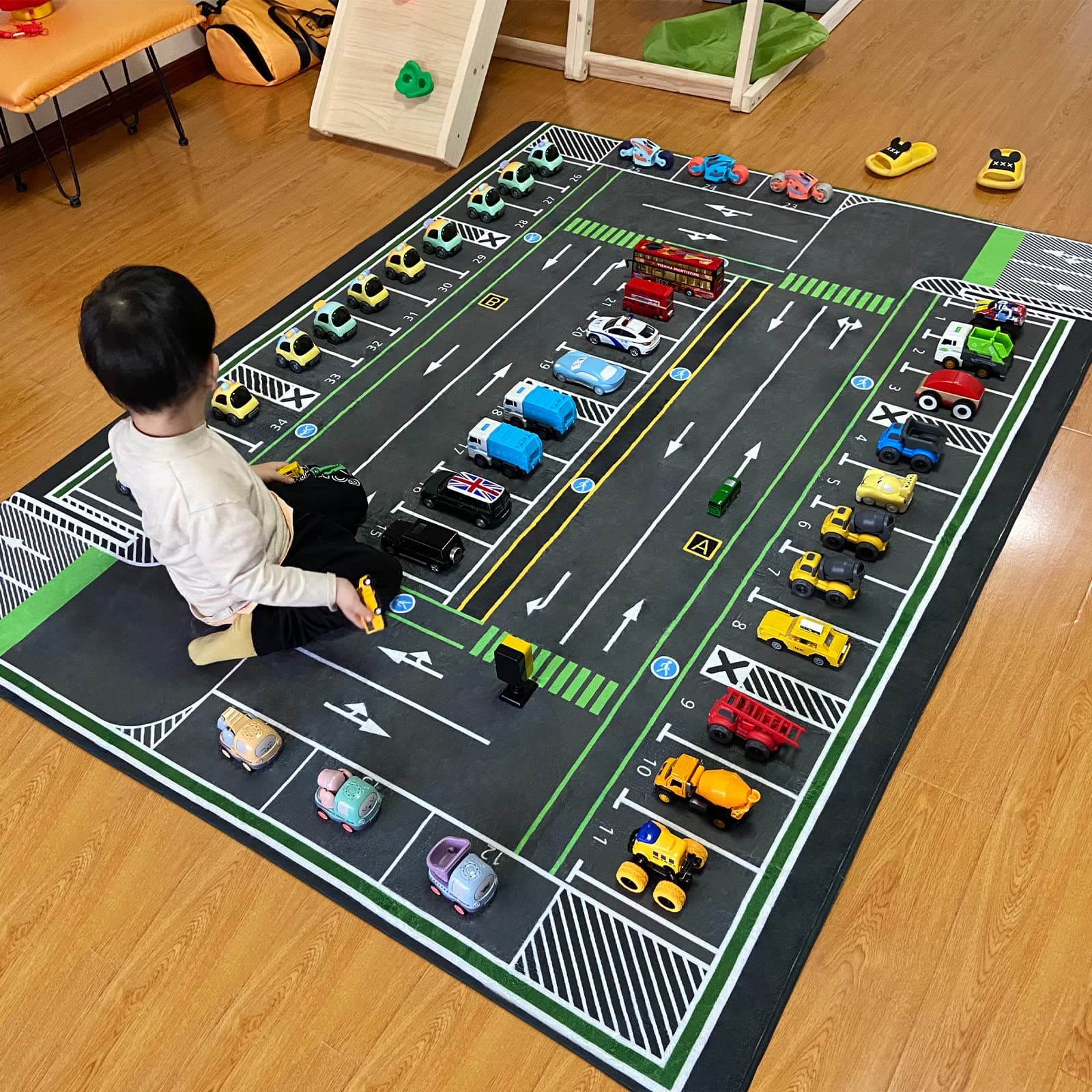 Kids Rug, City Road Traffic System Playmat Rugs - 5x7 Ft Kids Carpet with Rubber Backing,Street Play Mat Great for Playing with Cars for Bedroom Playroom - Non-Slip Have Fun Safe Nursery Rug