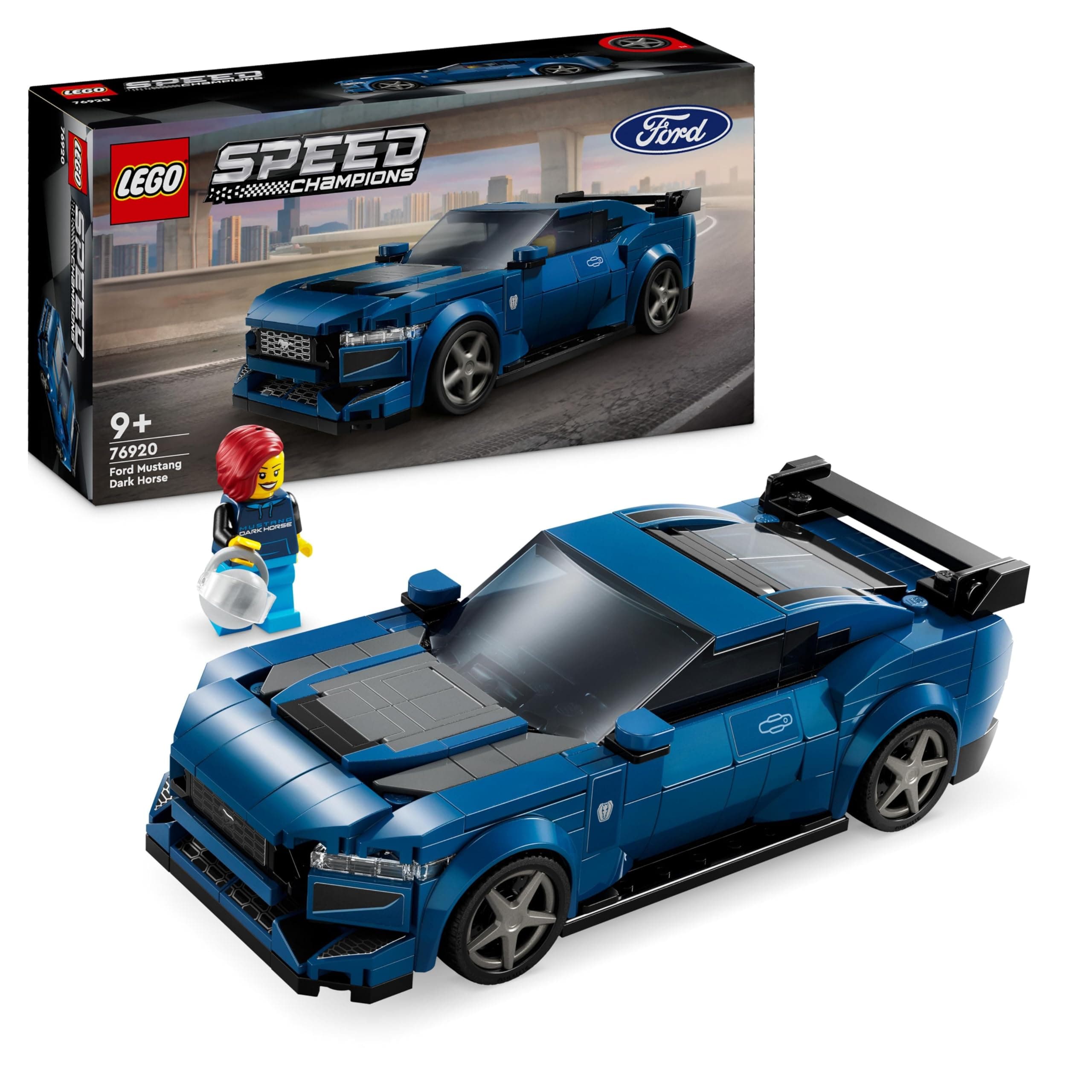 Speed Champions Ford Mustang Dark Horse Sports Car Toy Vehicle for 9 Plus Year Old Boys & Girls, Buildable Model Set with Driver Minifigure, Kids' Bedroom Decoration, Birthday Gift Idea 76920