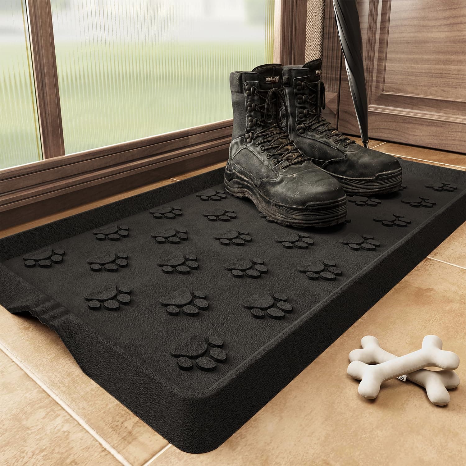 Paw Pattern Boot Tray for Entryway Waterproof Rubber Mats for Dogs Multipurpose Shoe Mat Tray for Entryway Indoor Outdoor Multi Use Catch All Trays Shoe Storage 16x27.5 Inches