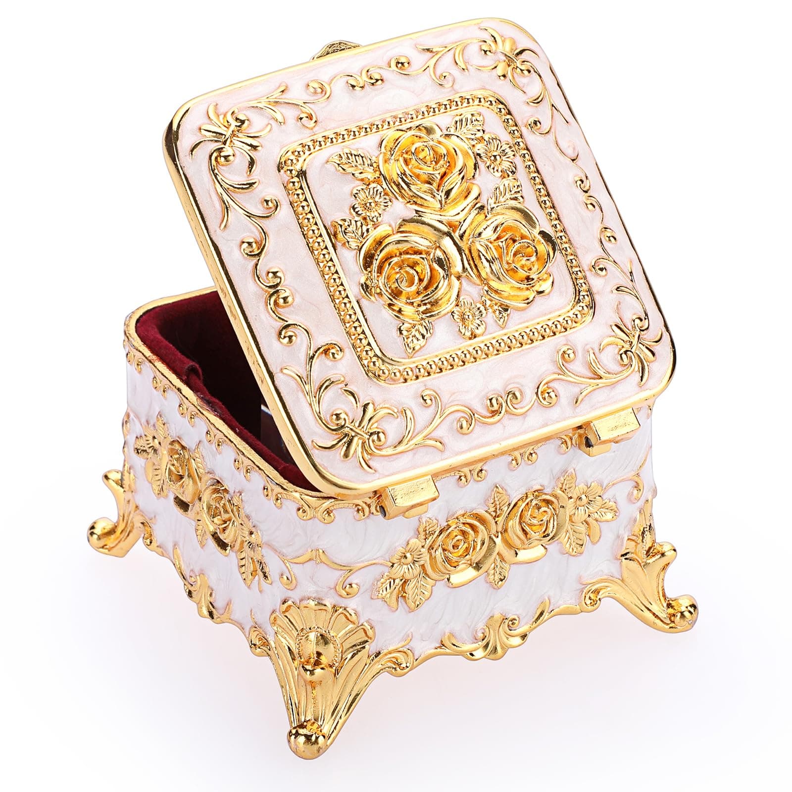 Hipiwe Vintage Jewelry Box Trinket Organizer Enameled Metal Treasure Chest Ring Holder Earrings Storage Case Decorative Keepsake Box Gift for Women, Small 3"x3"x2.4"