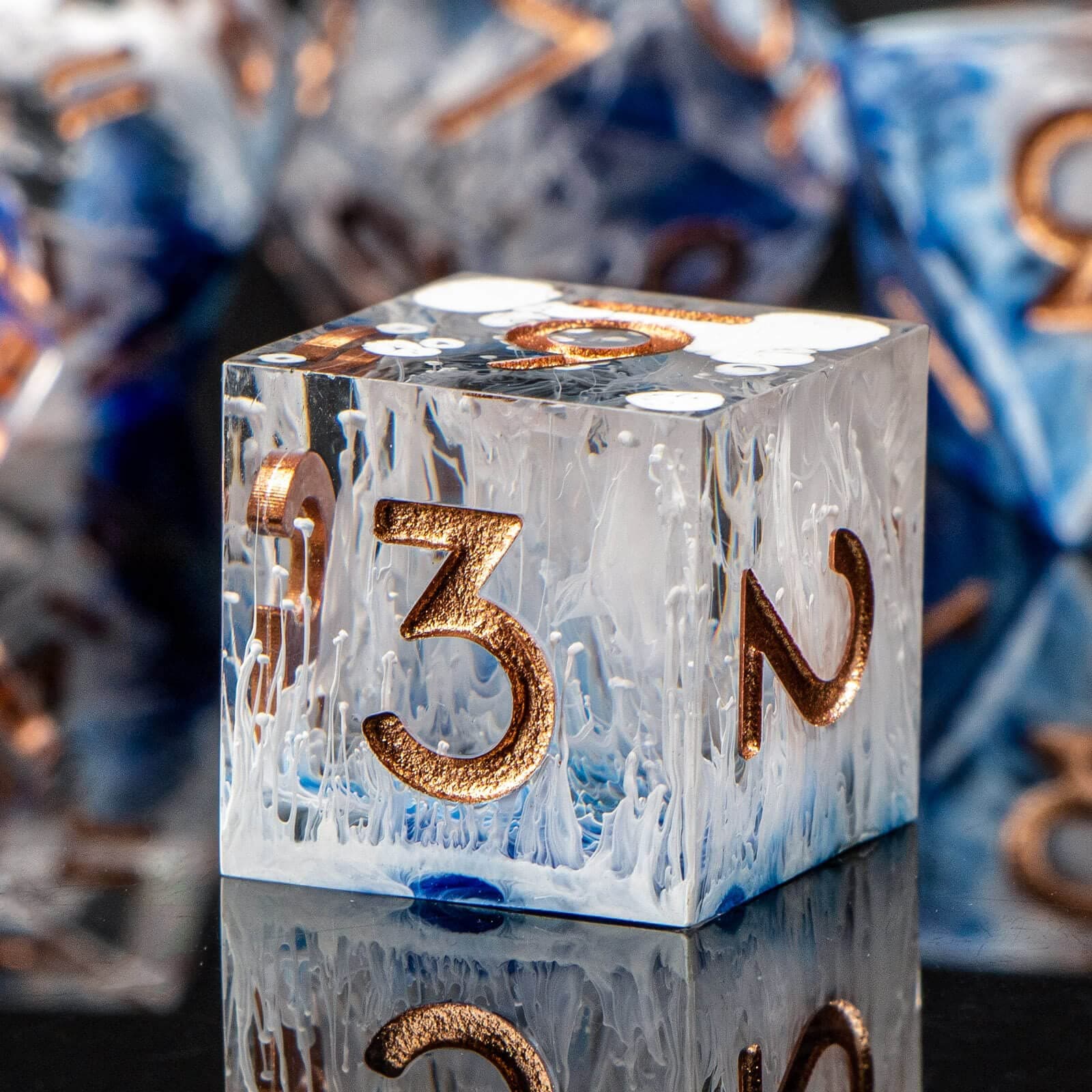 KERWELLSI Resin Sharp Edge DND Dice Set D&D, Polyhedral Dungeons and Dragons Dice with Box, 7 Piece RPG D and D Role Playing Dice D20 D12 D10 D8 D6 D4