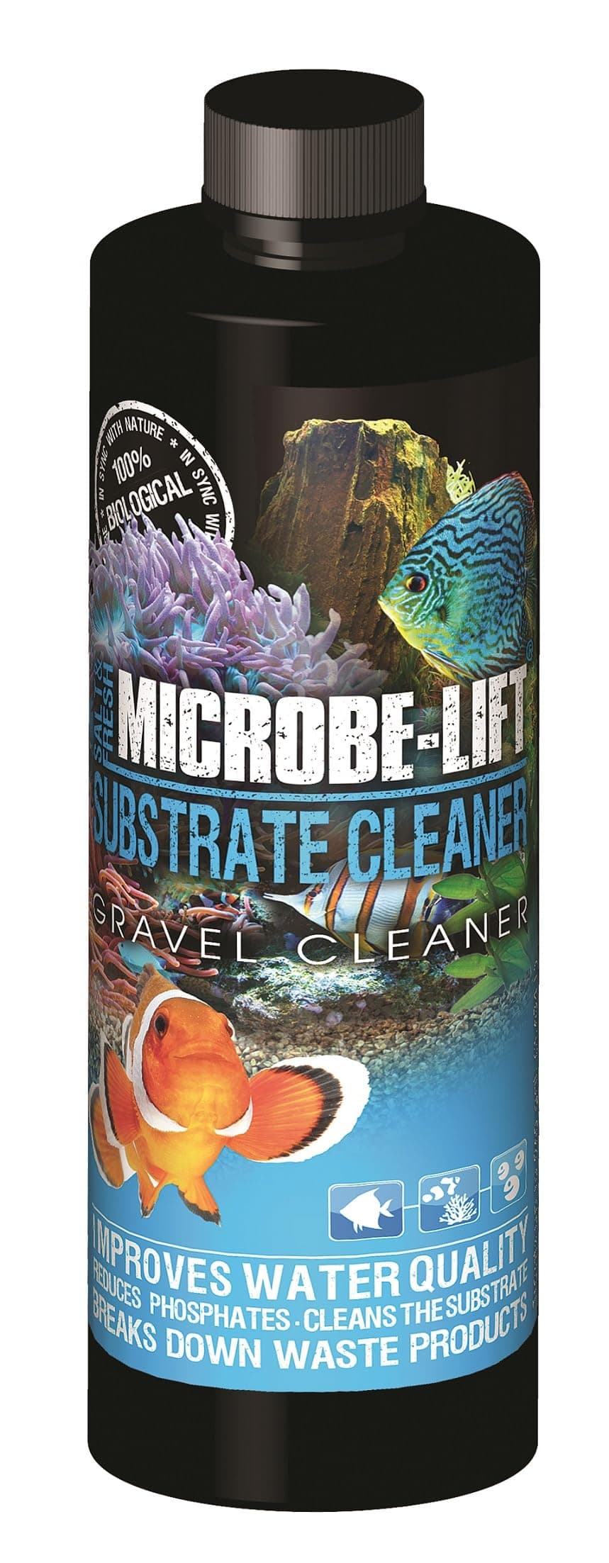 Gravel & Substrate Cleaner for Saltwater Aquarium and Freshwater Tanks, Tank Cleaner and Aquarium Water Conditioner, Clarifies Water, Reduces Sludge, Aquarium Supplies, 8 Ounces (GSC08)
