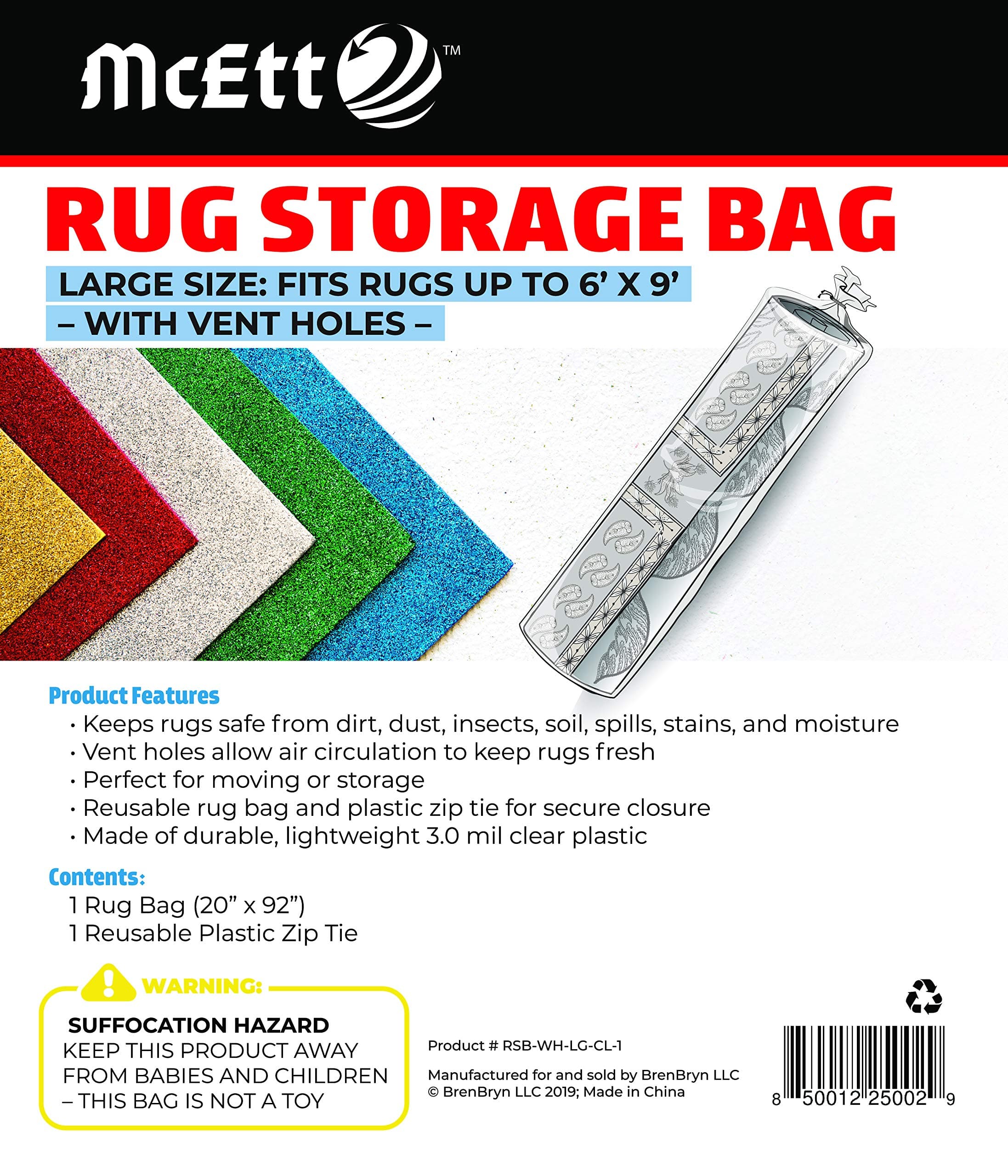 Rug Storage Bag and Zip Tie - WITH Vent Holes - Large Size