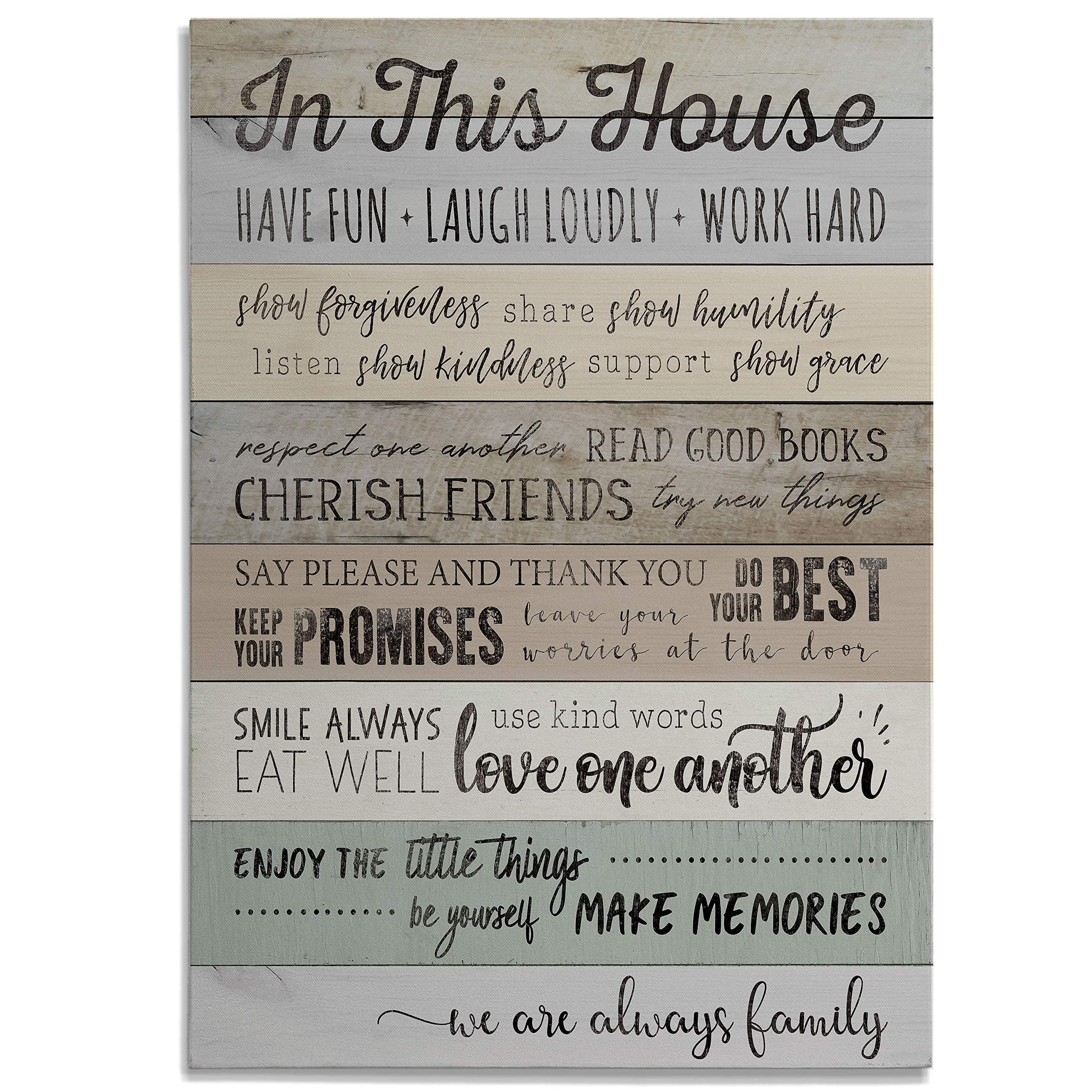Quotational Art Prints for Home Decor In this House We are Always Family Inspirational Canvas Wall Art for Dinning Living Room Kitchen Decorations - 12"x18" LT14