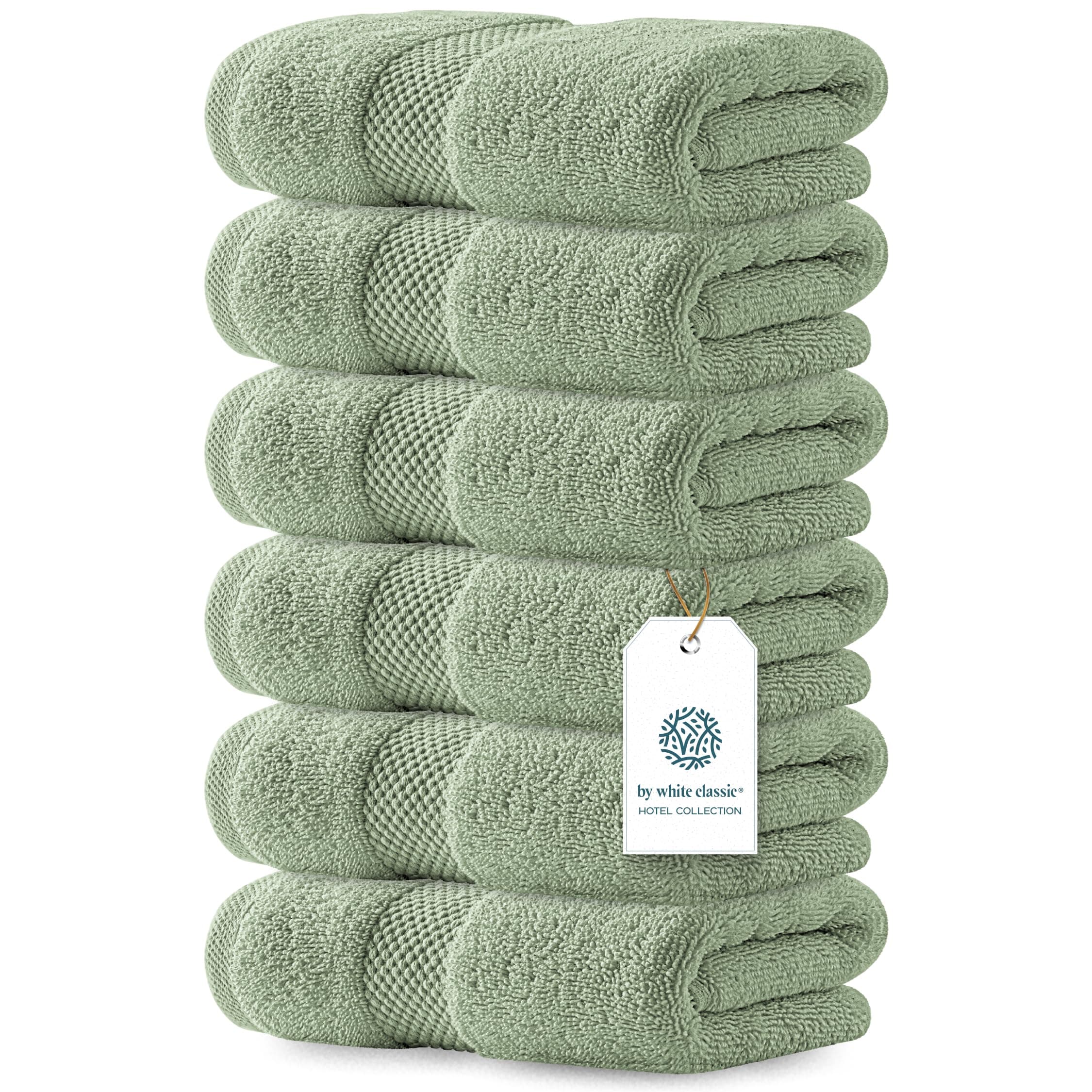 White Classic Luxury Light Green Hand Towels - Soft 100% Turkish Cotton | Highly Absorbent Hotel spa Bathroom Towel Collection | 16x30 Inch | Set of 6