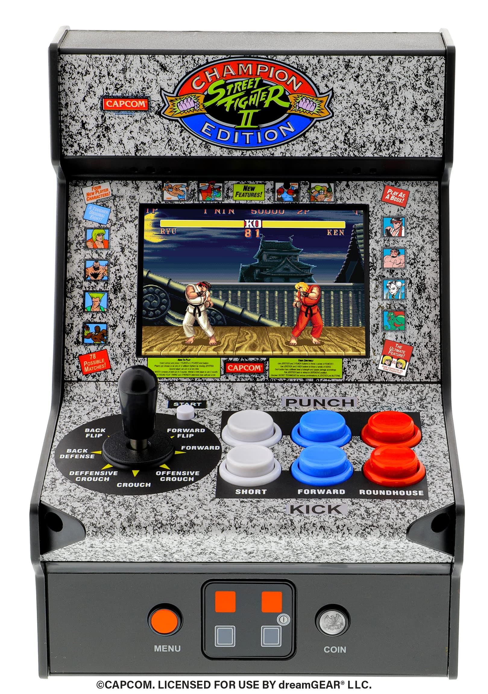 Street Fighter II Mini Arcade Machine - Micro Player Table Top Arcade Machine, Portable Handheld Game, Retro Gaming Console, Mini Retro Games Machines for Kids & Adults