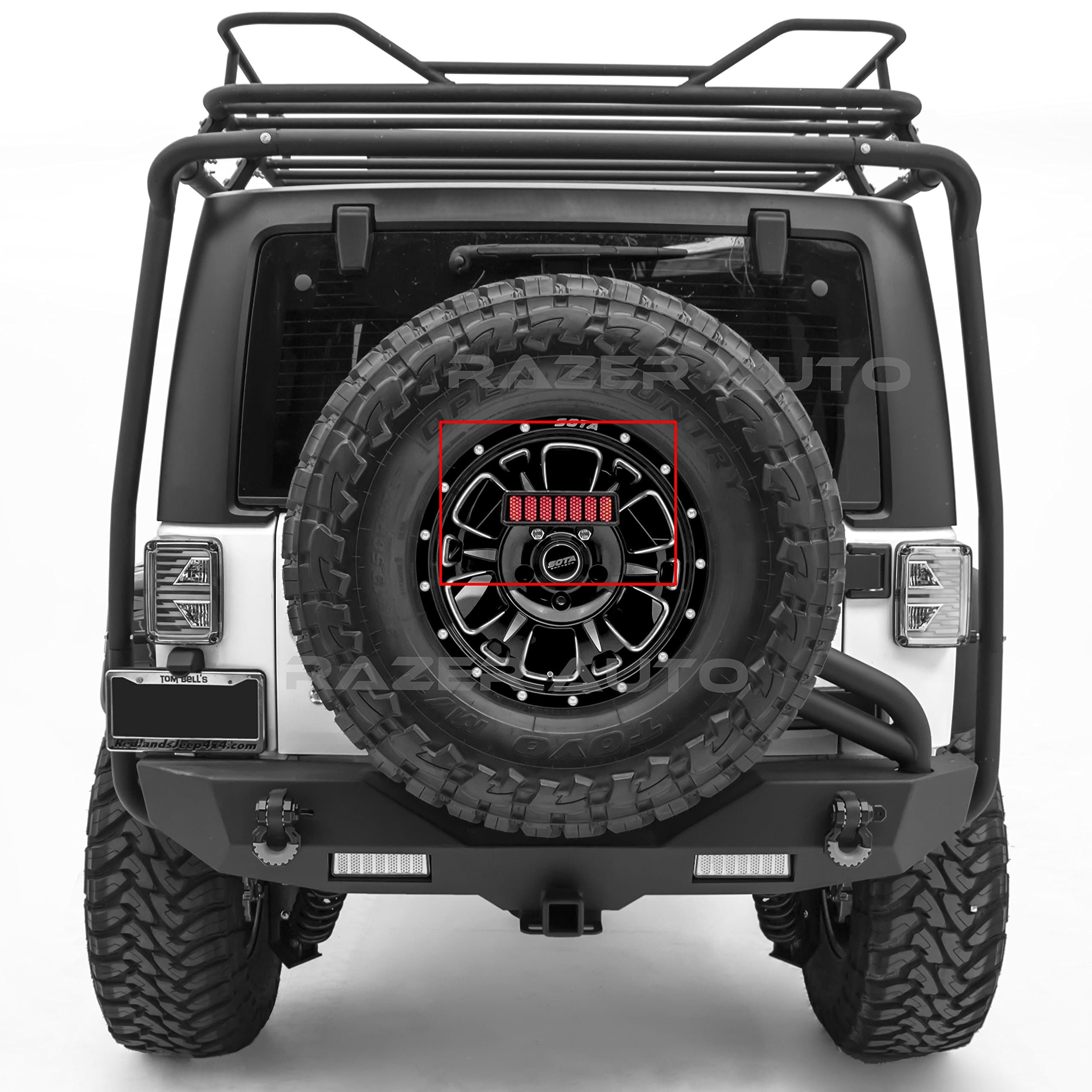 Razer Auto Wrangler Rock Crawler 3rd Brake Taillight Tail LED light w/Rear Spare Tire Bracket Mount (Black) for 07-17 Jeep JK